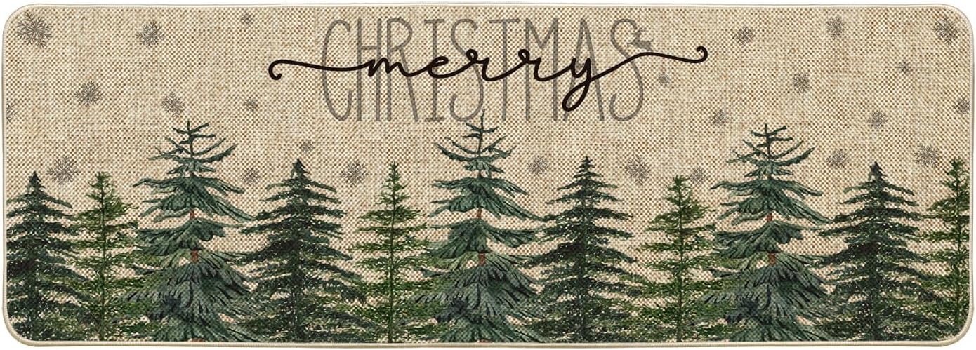 Artoid Mode Pine Trees Snowflakes Merry Christmas Doormat, Winter Home Decor Low-Profile Switch Rug Door Mat Floor Mat for Indoor Outdoor 17x47 Inch