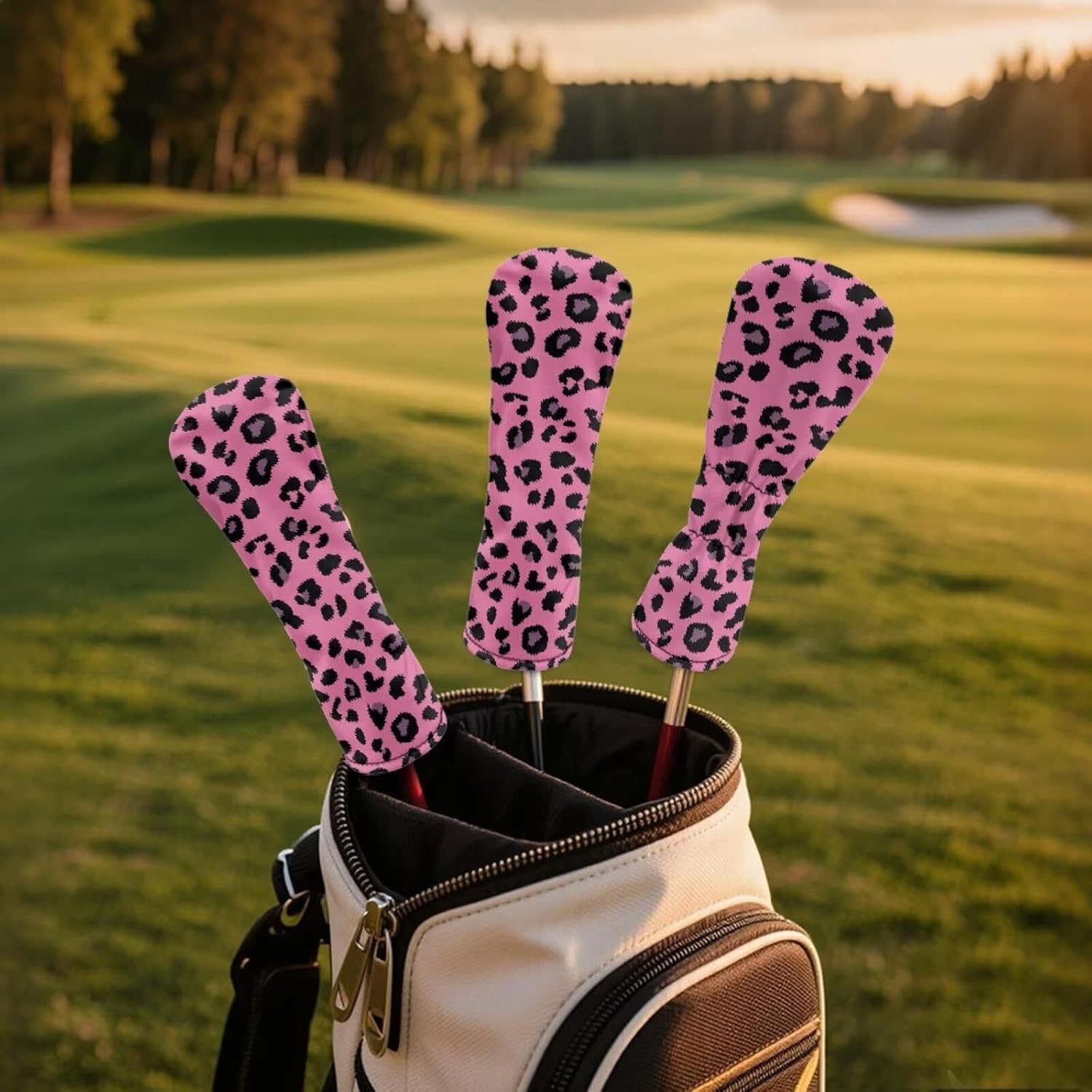 Cozeyat Womens Golf Club Head Covers Set Leather Golf Head Covers Waterproof Hybrid Woods Driver Headcovers with Elastic