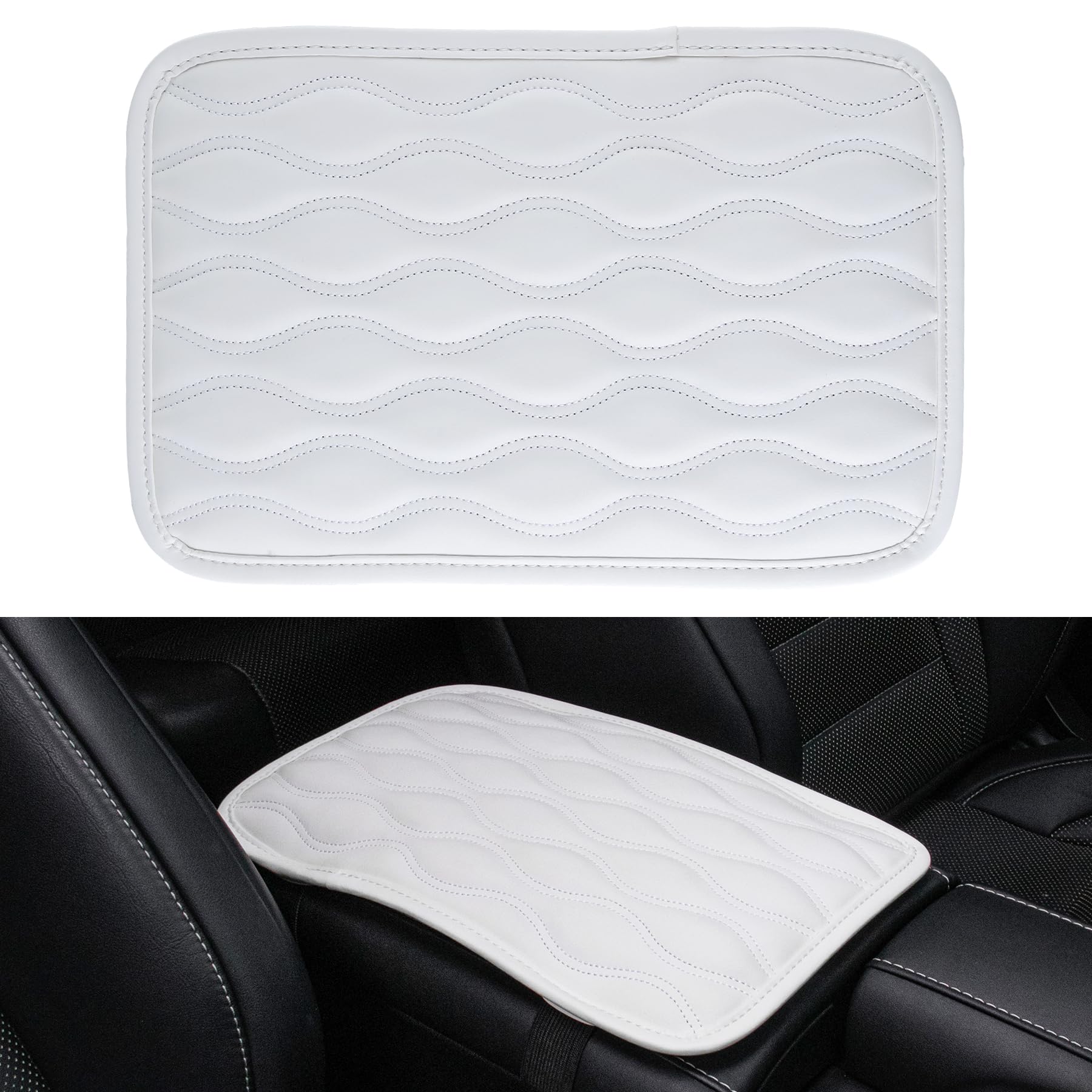 amiss auto center console pad, universal waterproof car armrest seat box cover, car interior accessories, leather auto armrest cover protector for most vehicle, suv, truck, car (white)
