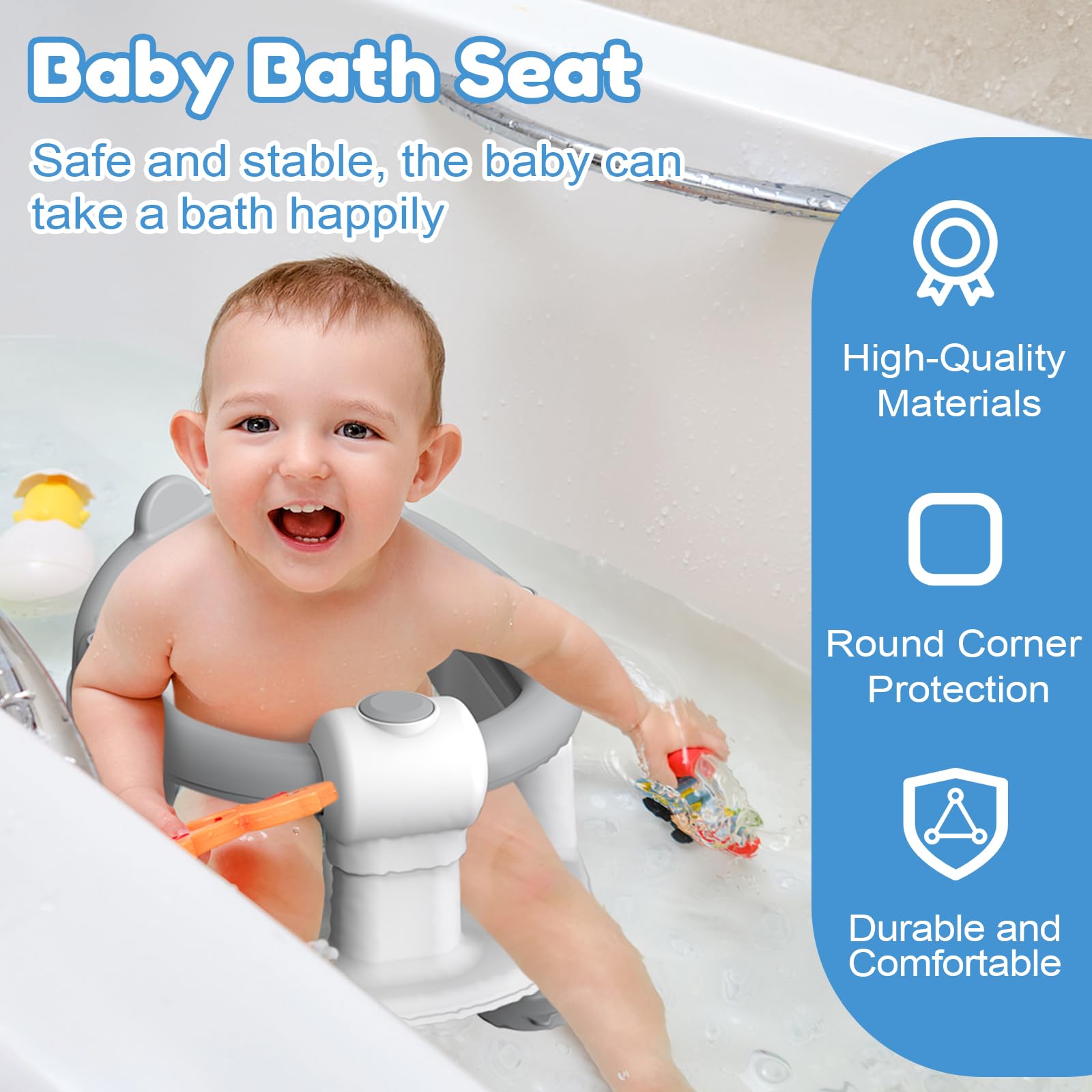 Baby SièGe Bain Ergonomique, SièGe de Bain Pour BéBé à Partir de 6 Mois, Baignoires Portables Avec 4 Ventouses Les Tout-Petits et Les Nouveau-NéS, Ours - Design (Gris)