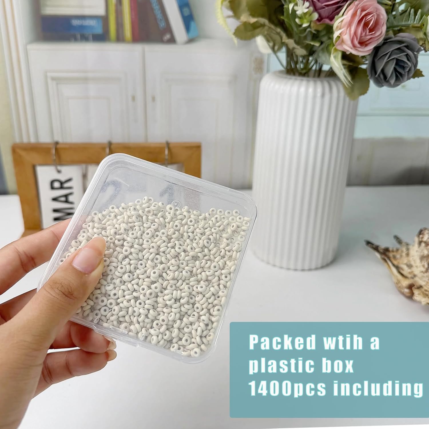 Natural Turquoise Seed Beads 4mm 1400pcs Small White Stone Abacus Loose Rondelle Space Beads Bulk for Necklaces, Bracelets, Hair, Keychains, Lanyards & Professional Jewelry Making and Adult Crafting - Image 4