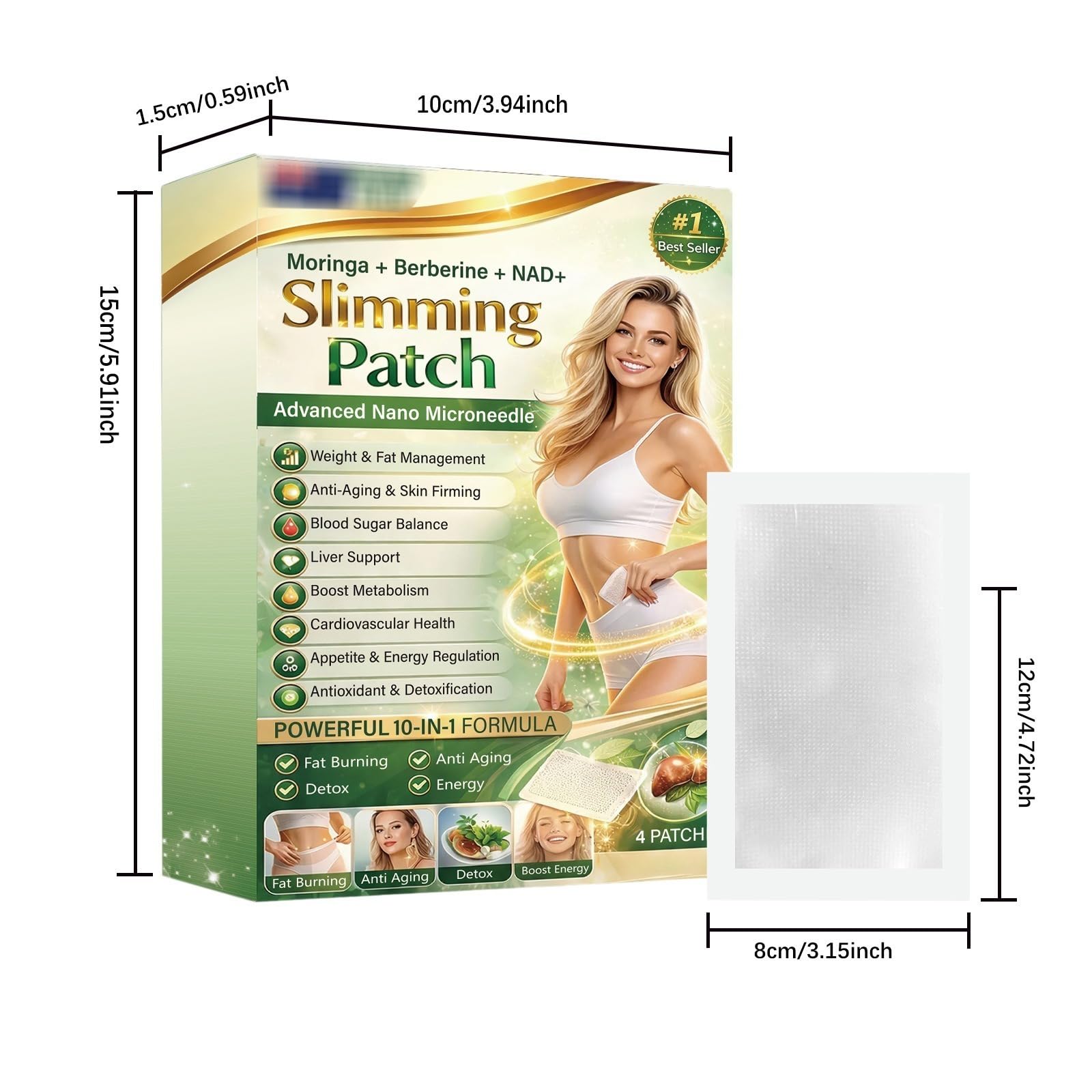 Plaster wyszczuplający brzuch Moringa 10 w 1, plaster wyszczuplający z naturalnymi składnikami, dla kobiet i mężczyzn