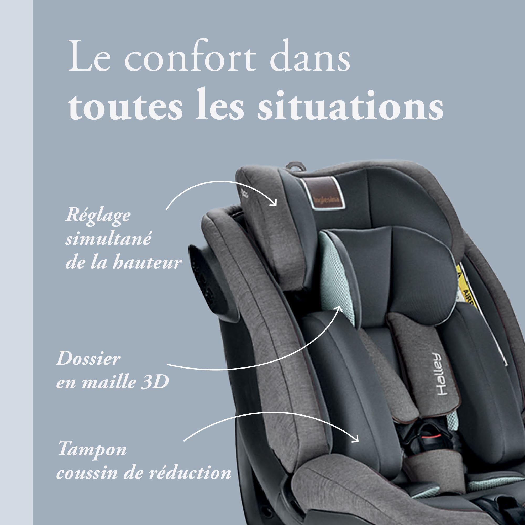 Inglesina Halley, Siège Auto Rotatif 360°, De 0 à 7 Ans Environ, de 40cm à 125 cm, Gris