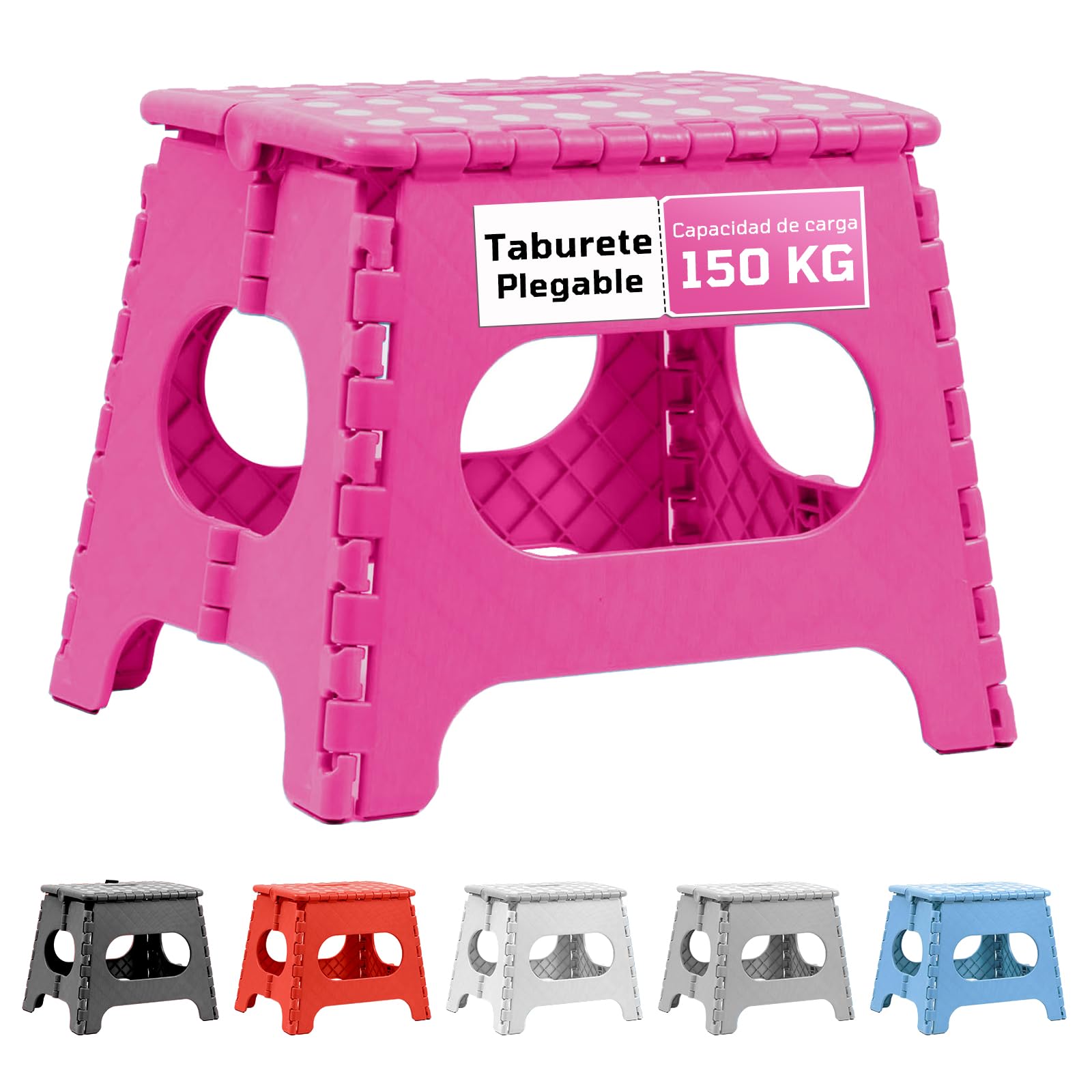 EASY SPEED Taburete Plegable Cocina o Baño (21x17x18cm),Hecho de Material Plástico PVC Antideslizante Banco Plegable Portatil,Taburete Plegable para Niños (hasta 150 Kg),Rosa
