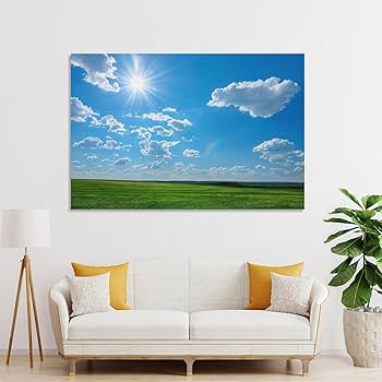 Amazon.co.jp: 絵画 澄んだ空と広大な草原 アートパネル