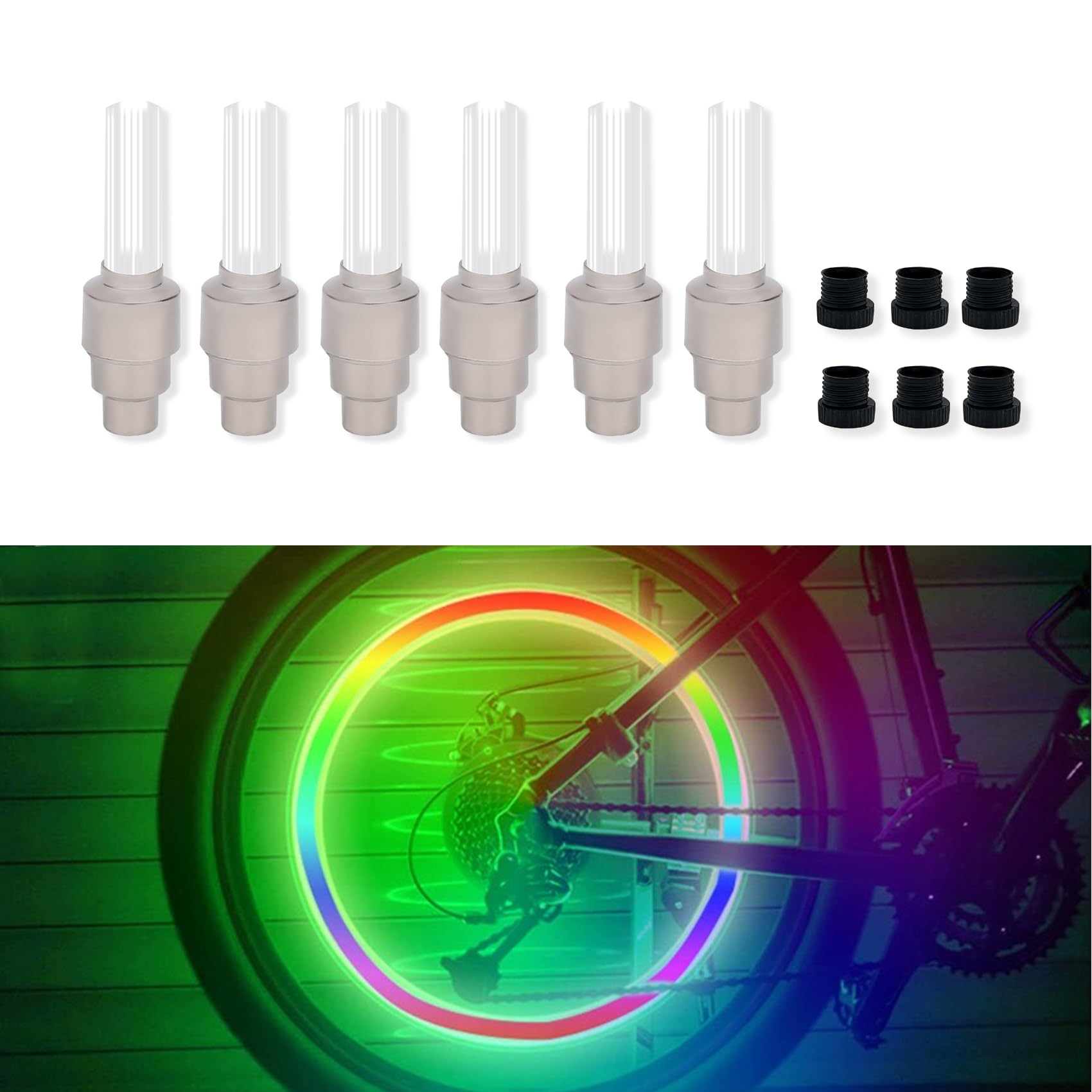 CHRYMUM 6 PCS Car Tire Valve Light, Neon Flash Light Tire Valve Lights, Bike Wheel Lights, Modify Night Light for Car Tire Valve Caps, Wheel Decoration Accessory for Car Motorcycle Bike