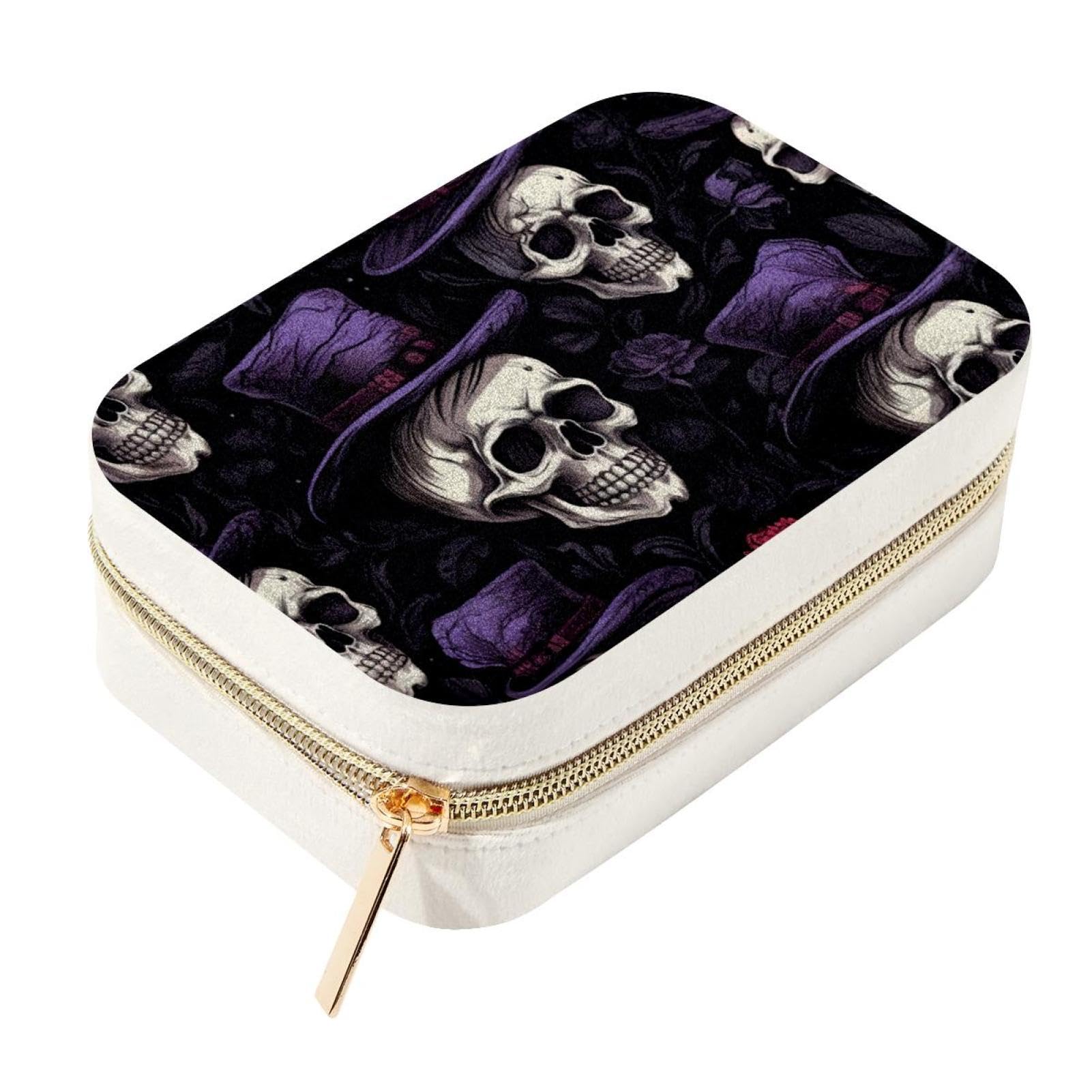 Boîte à bijoux de voyage en cuir avec zip pour boucles d'oreilles gothiques