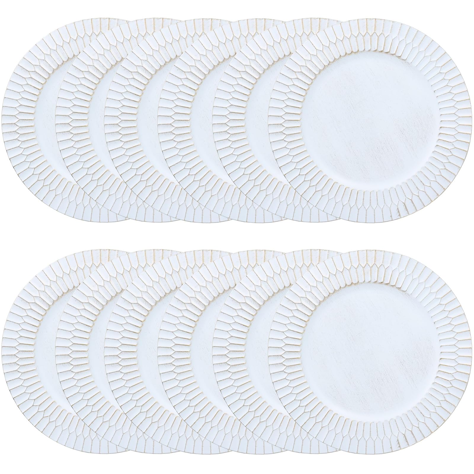 Omuriko White Charger Plates Set of 12, 13" Plastic Chargers for Dinner Plates, Thanksgiving, Christmas Party Banquet Serveware Supplies
