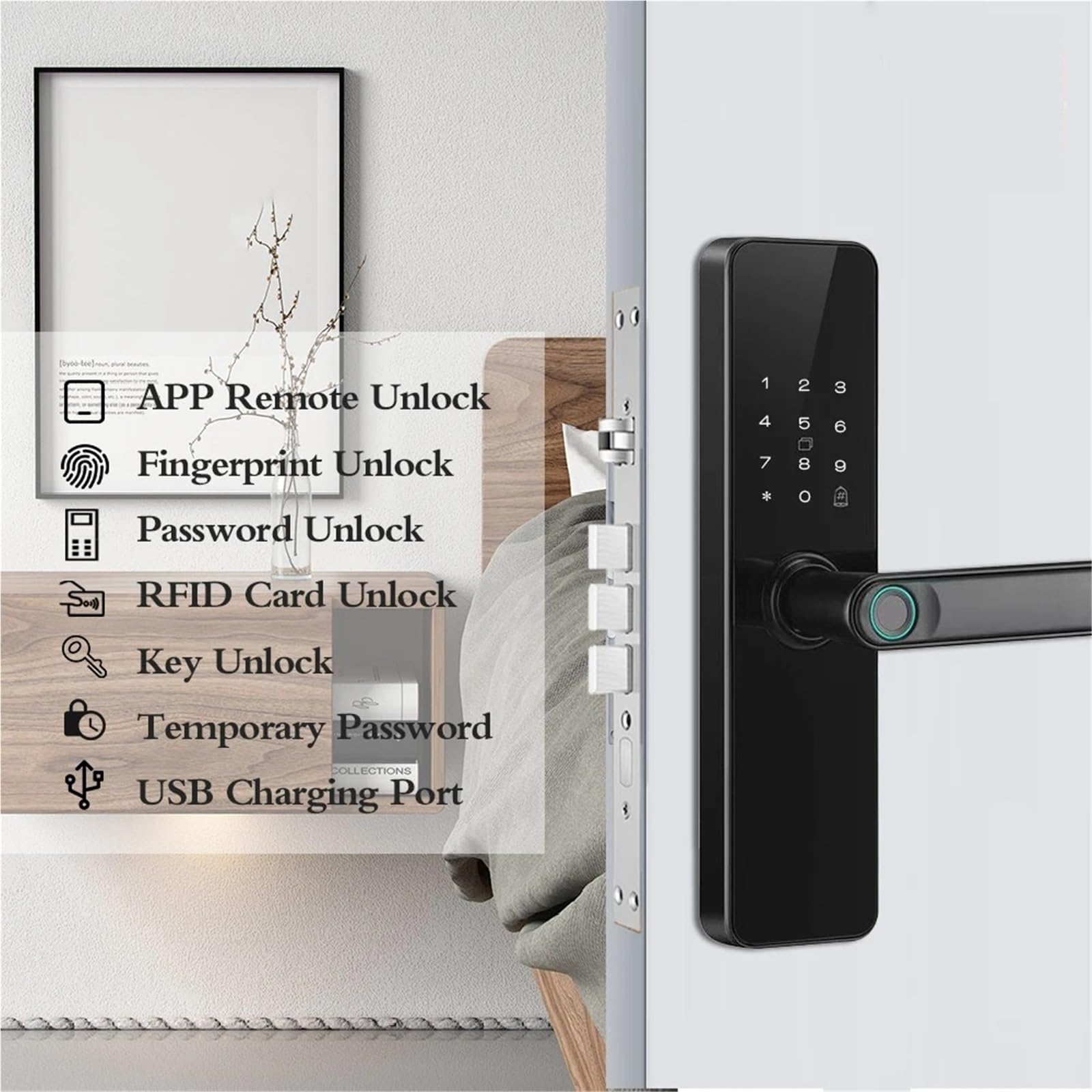 Smart Lock, Inteligentny zamek do drzwi Inteligentny zamek Biometryczny odcisk palca Inteligentne hasło dostępu bezkluczykowego Karta IC Smartlife(22x190 5050)