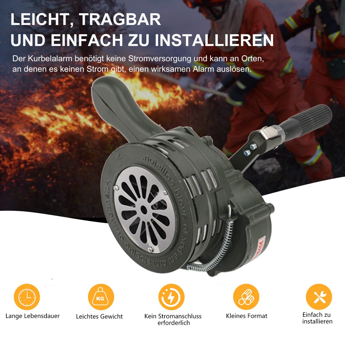 110dB Handsirene Aluminiumgehäuse Sirene, Tragbarer Handkurbel-Alarm | Einklappbar Alarmsirene Manuell Betriebenes Sirenen für Feueralarm den Heim,Grün