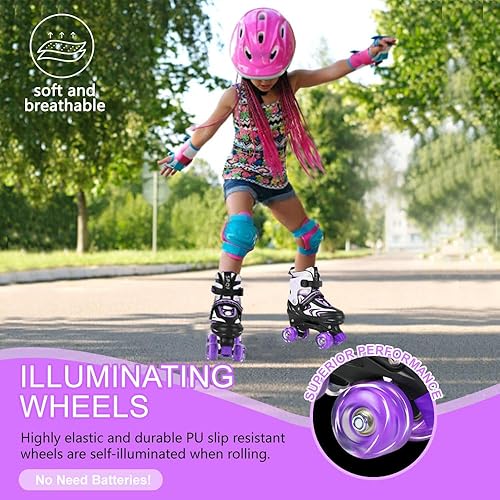 Miniatura 8 de ZHUKAIKJ Patines de ruedas ajustables para niños y niñas, 4 tamaños con ruedas iluminadas, para mujeres y hombres