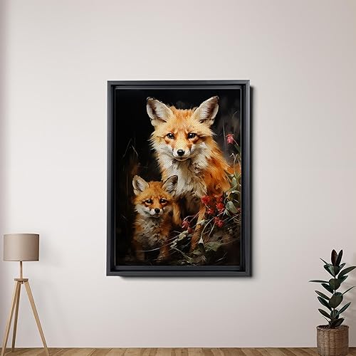 Miniatura 4 de Fox Mother Cub Prints, In The Style Of Stencil,Based, Ivory, Kids Wall Art, Kids Wall Art Display, Mom And Baby Animal Art Print, Canvas, Home Decor