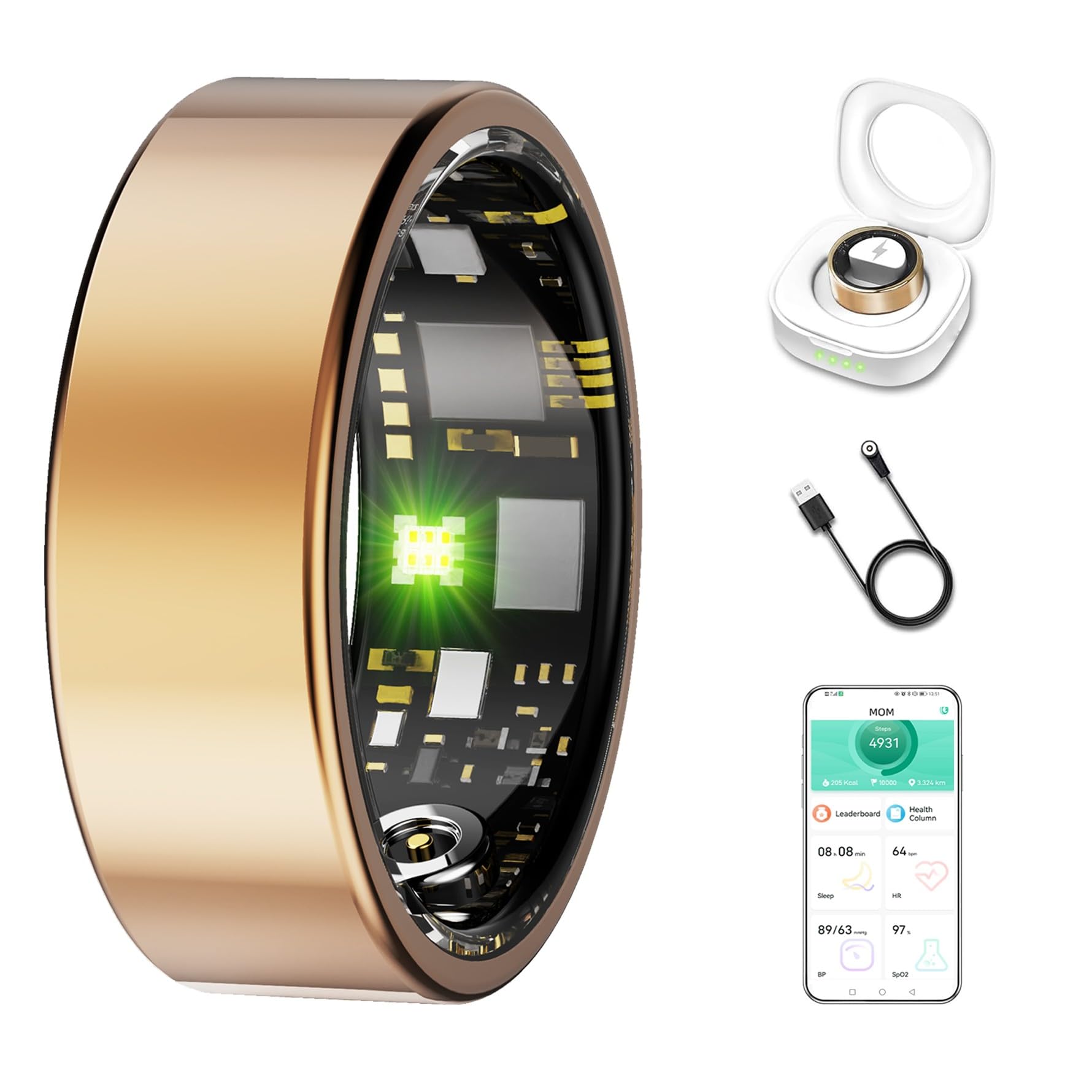 Smart Ring for Women & Men, Sleep & Health Tracker Ring, Rose Gold 9#