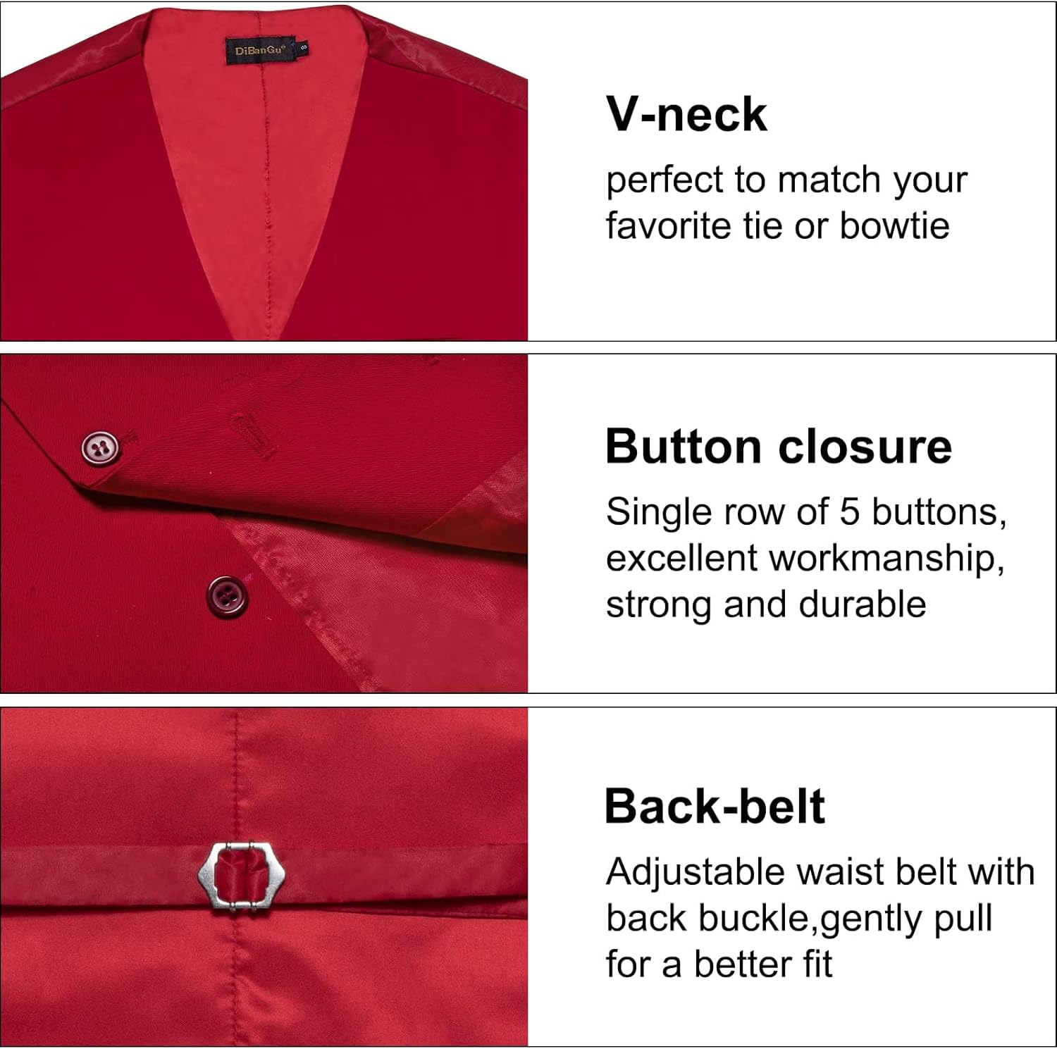 DiBanGu Men's Formal Suit Vest Solid Business Vest Slim Fit V-Neck Dress Waistcoat for Suit or Tuxedo Wedding Party - Image 6