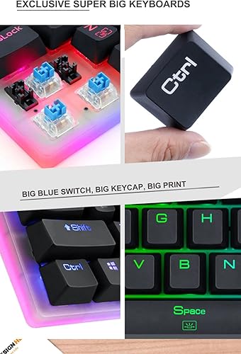 Miniatura 8 de Redragon Teclado mecánico gigante alienígena K605 para juegos, 61 teclas súper grandes e interruptor azul Outemu, retroiluminación LED RGB