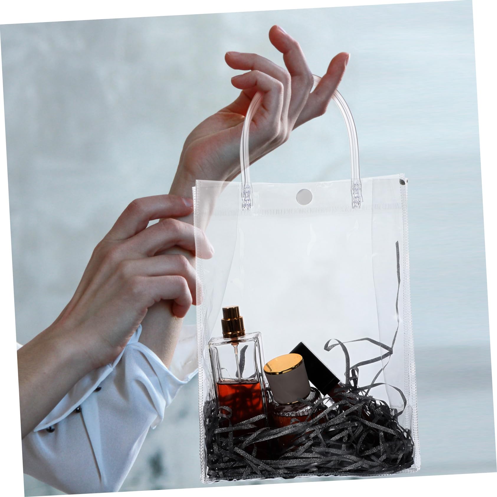 Homoyoyo 20 Bolsas Transparentes Asas de Pvc Resistentes al Desgarro para Regalos en Fiestas y Reuniones, Diseño Simple y Moderno