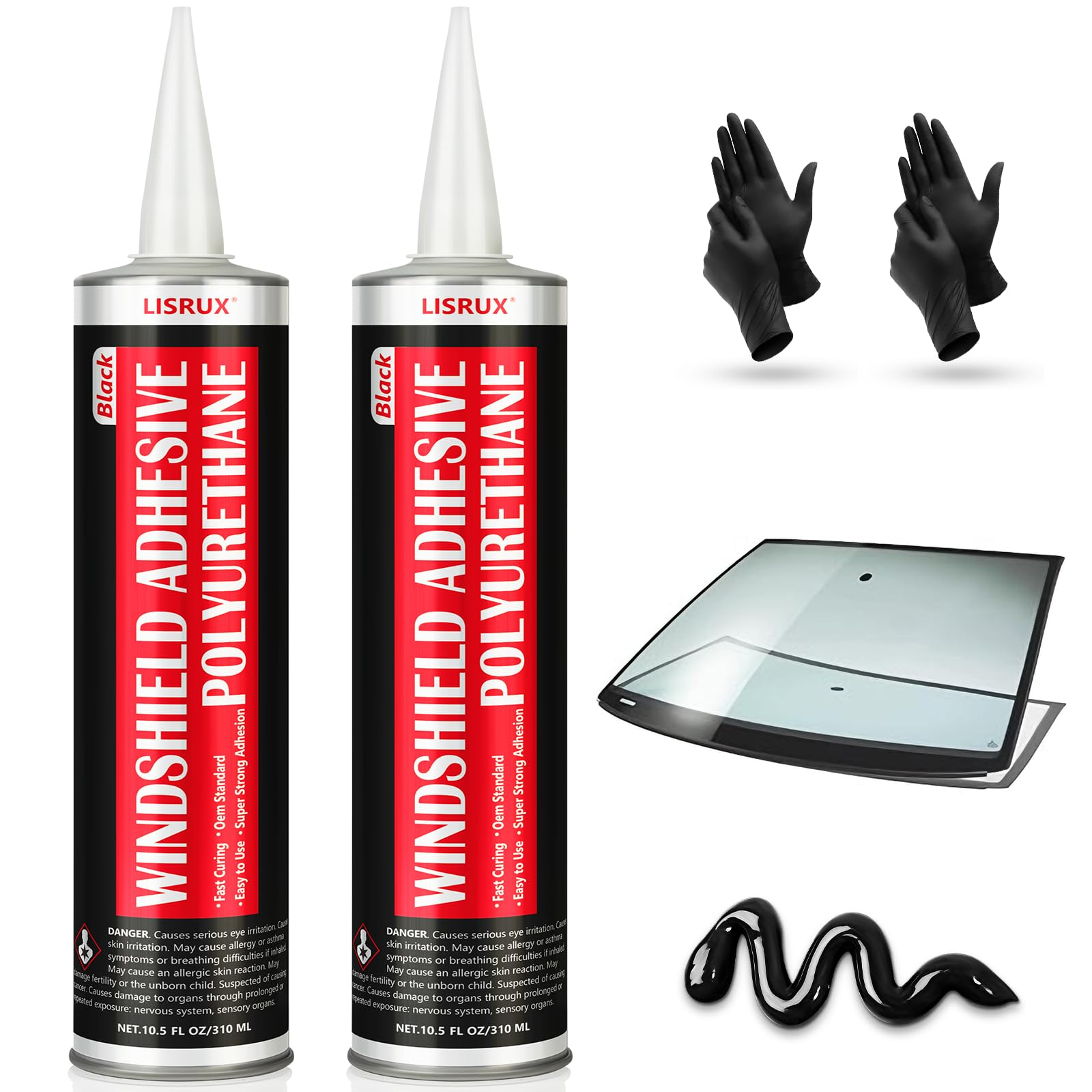 Photo 1 of [2 Pack] Polyurethane Windshield Adhesive, Windshield Sealant Black - High Bond Strength, Quick Curing & Weather Resistant Automotive Glass Glue for Vertical & Overhead Application, 310ml