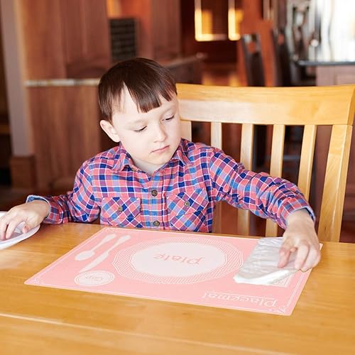 Miniatura 2 de AllSpice Manteles individuales de mesa para niños de 18 x 13 pulgadas, paquete de 2 unidades, estilo Montessori, silicona (fiesta de té)