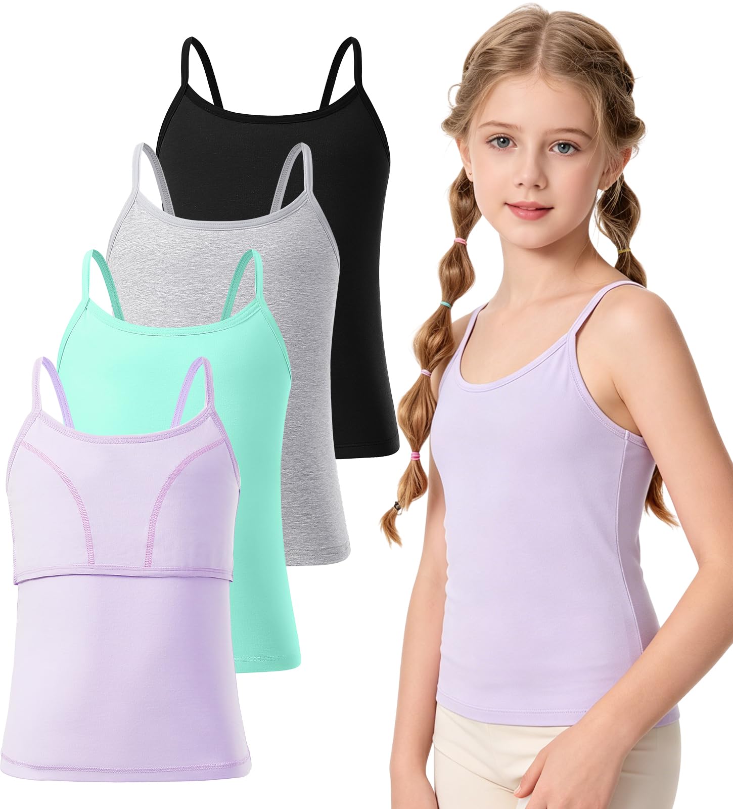 Ullnoy Girls Camisole Tank Tops Built in Bra Training Bras for Teens 6-16