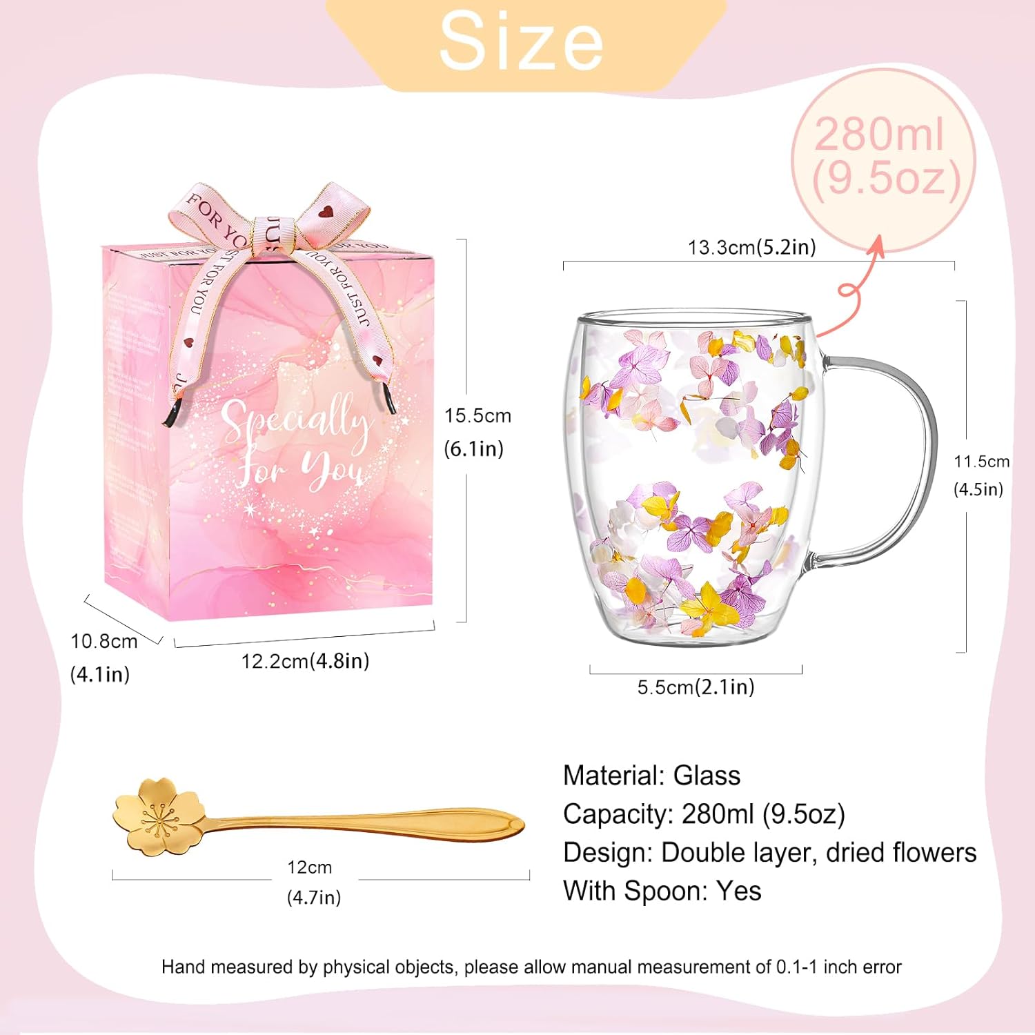 Double Wall Glass Coffee Mugs, Aesthetic Dried Flowers Cups with Handles,Espresso Cups for Cappuccino Coffee Tea Milk,Insulated Heat Resistant Glass Mug Christmas Birthday Gifts for Women - Image 5