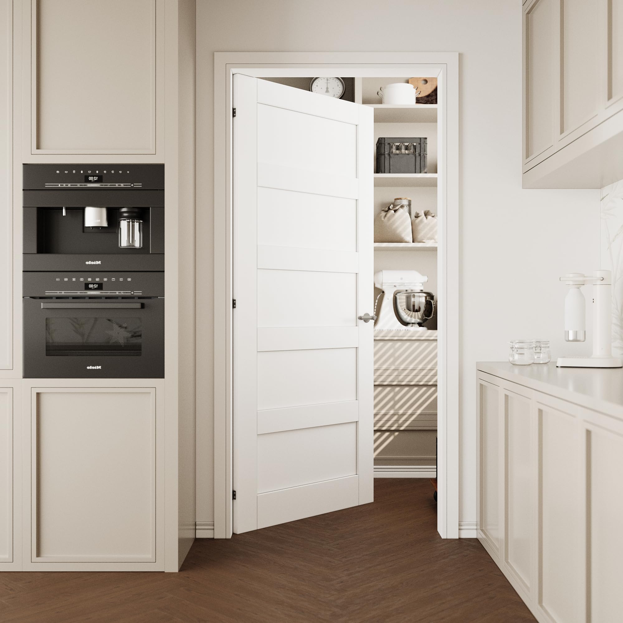 36''x80'' 5-Panel Solid Core Interior Door Slab Shaker, Pre-Built Panel for Barn Doors, Pocket Doors, French Door, for Pantry, Bedroom, Closet, Laundry & Bathroom, White Prefinish&Paintable