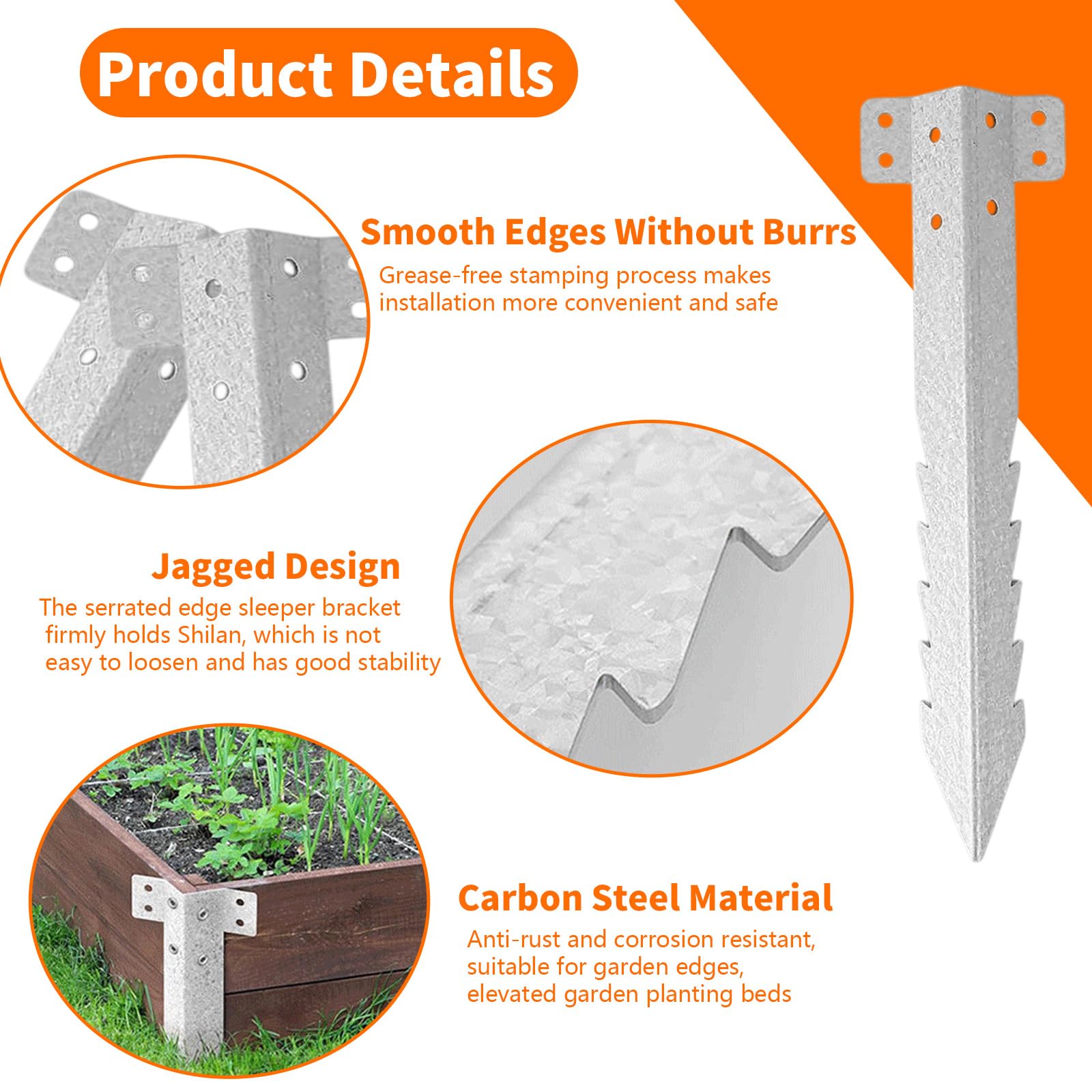 Lot de 10 Supports Traverses Chemin Fer Métal Robuste avec Vis, Poteau Clôture Jardin Design Dentelé, Piquets Robustes pour Murs Soutènement, Aménagement Paysager, Parterres Surélevés, Bordure Allée