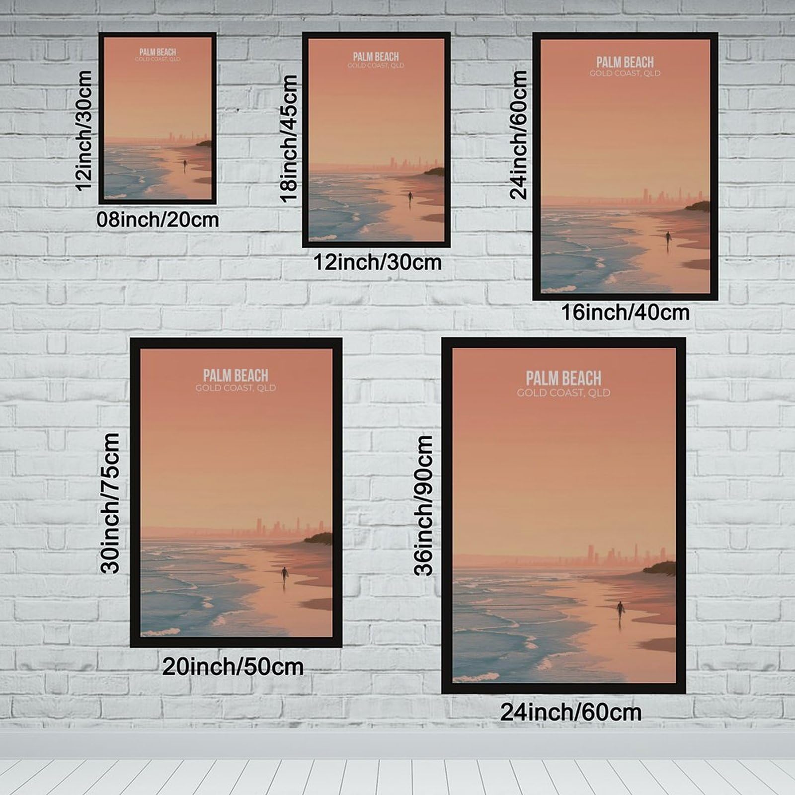 Palm Beach, Gold Coast, Queensland, poster su tela da parete, decorazione artistica da parete per soggiorno e camera da letto, 30,5 cm di lunghezza x 45,7 cm di larghezza