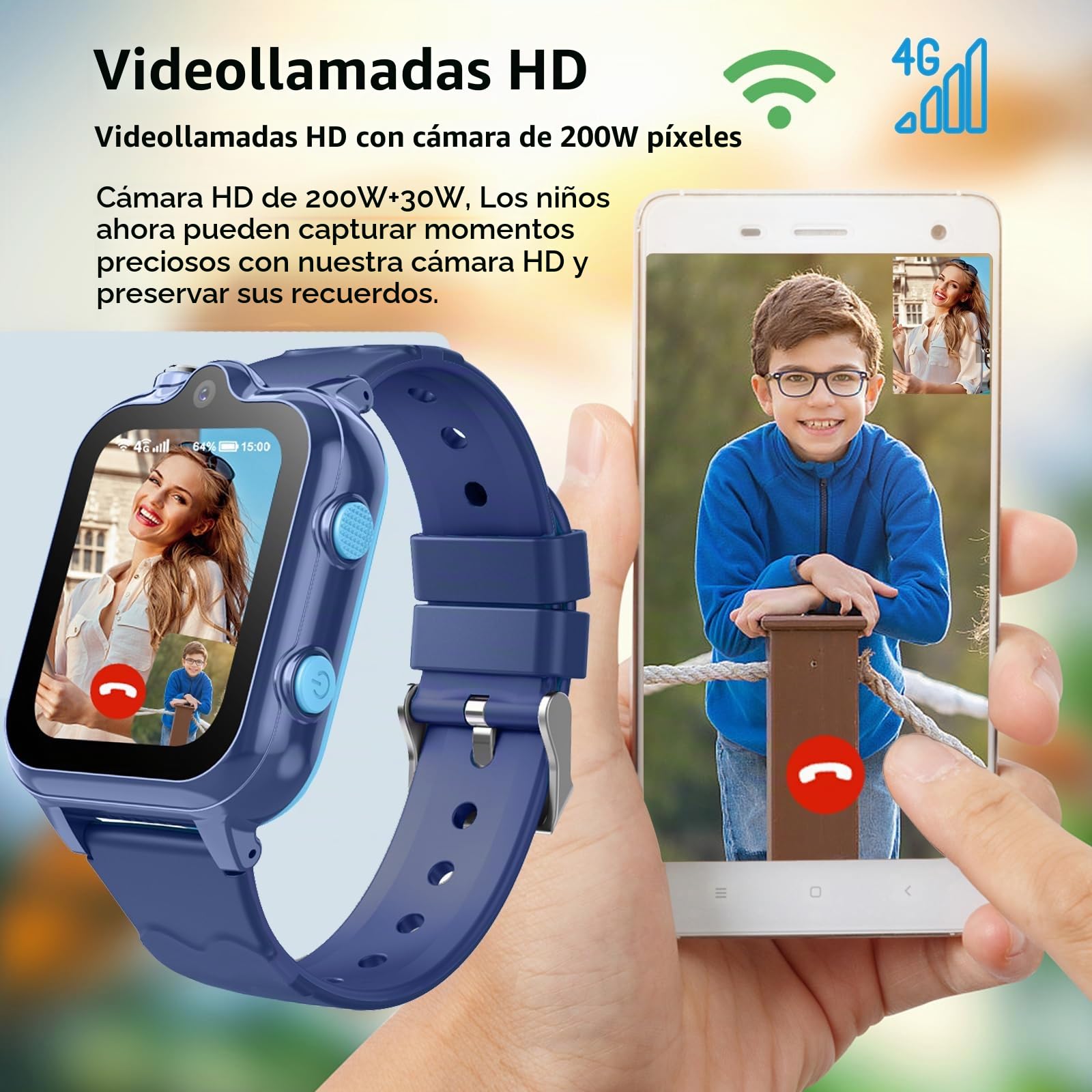 Reloj Inteligente Niño 4G/GPS/WiFi/Videollamada/SOS, Regalos Smartwatch Niño Niña con Fotografía, Música, Horario de Clase, Modo de Clase, Despertador, Podómetro, Contraseña.
