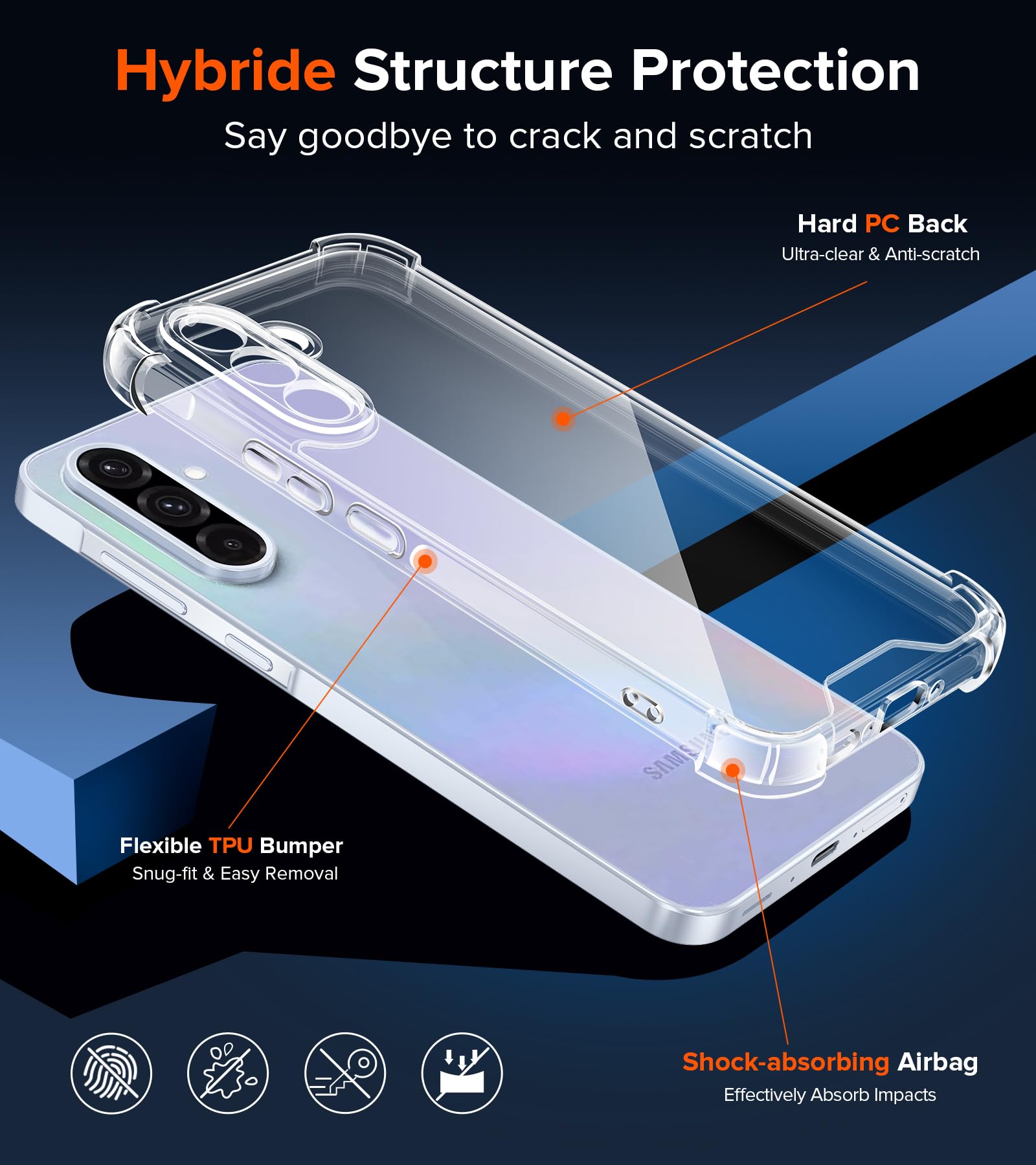 iVoler Anti Ingiallimento Chiaro Cover per Samsung Galaxy A36 5G con 3 Pezzi Vetro Temperato, Custodia Antiurto Trasparente per Assorbimento degli Urti con Paraurti in TPU Morbido Sottile Case