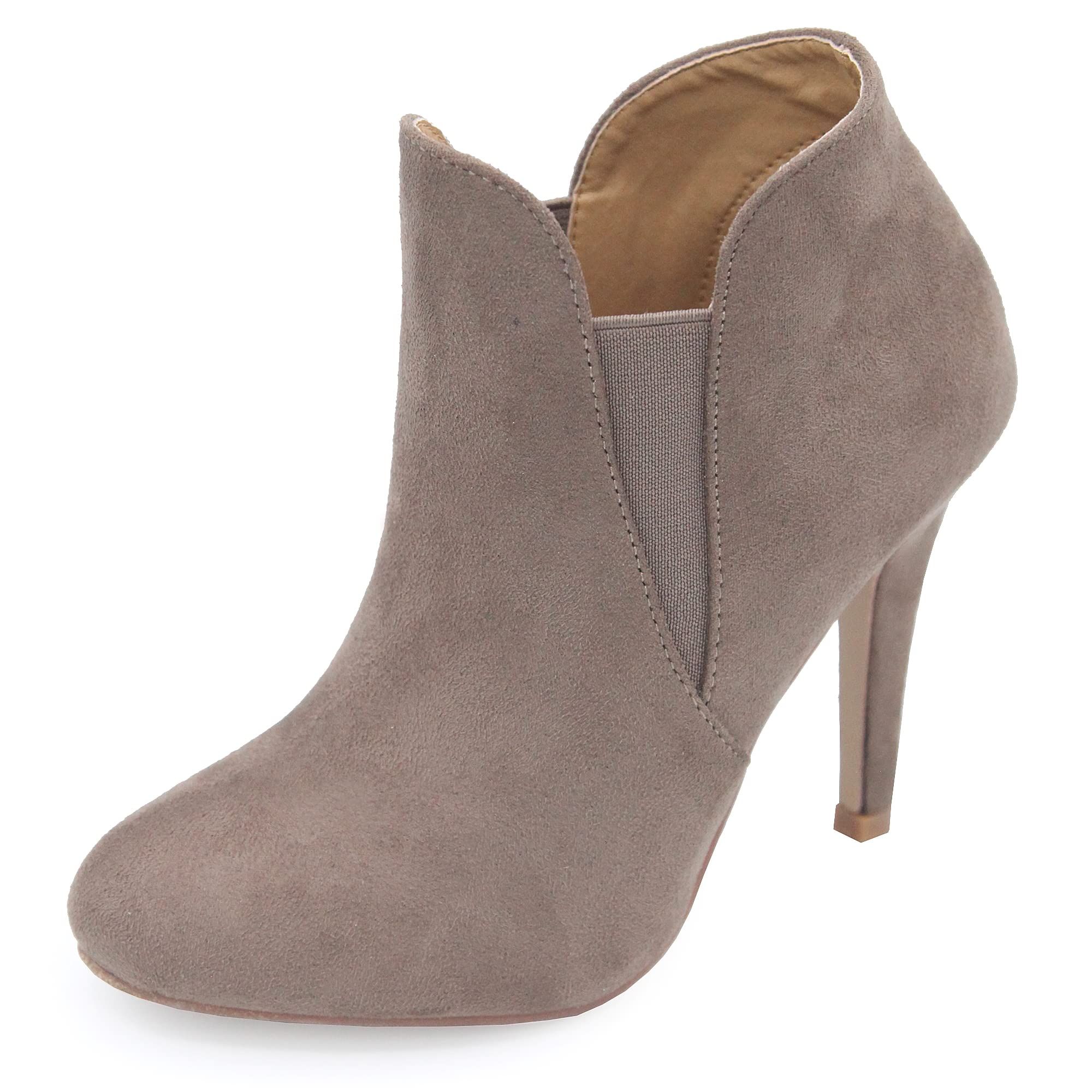 Bella Marie Kendall Women's Classic Chelsea style Round Toe Elastic Gore high heel Ankle Boots Booties