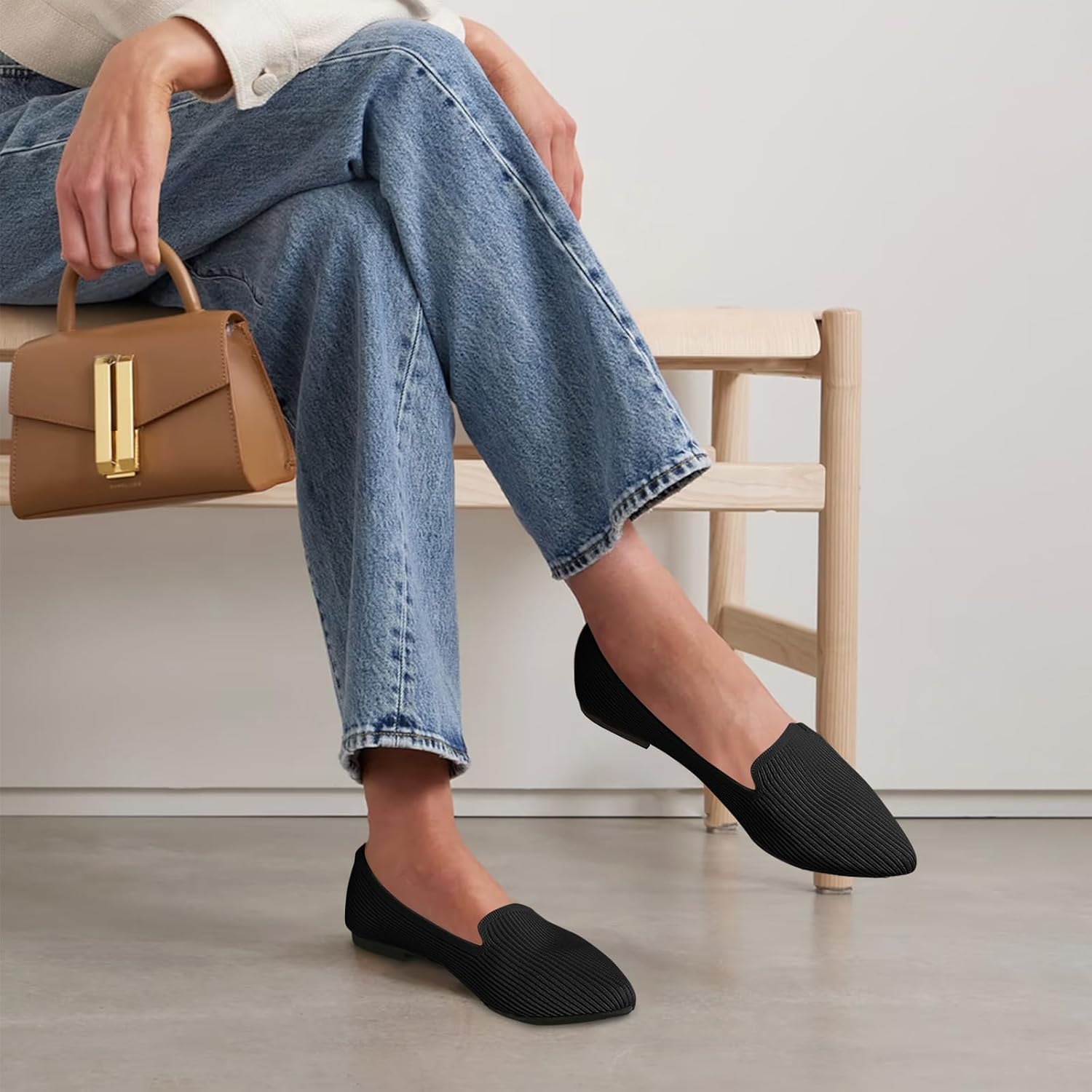 Women's Flats Shoes Pointed Toe Knit Washable Ballet Comfortable Dressy Work Flat - Image 2