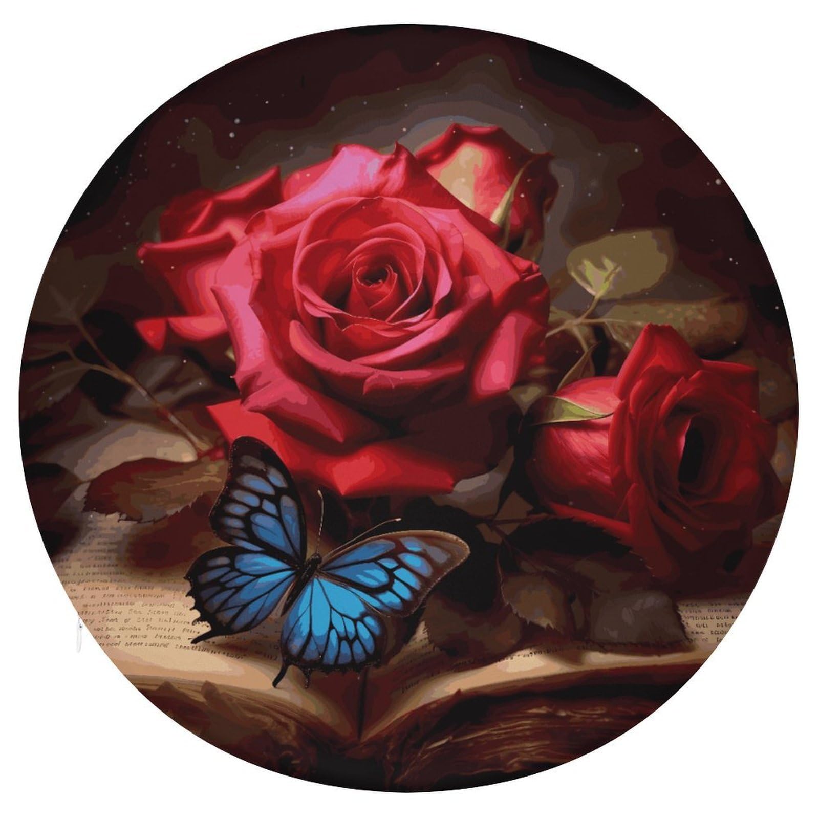 Wsoihfec Style Beautiful Flower Butterfly Roses Seat Cushion Round Chair Pad