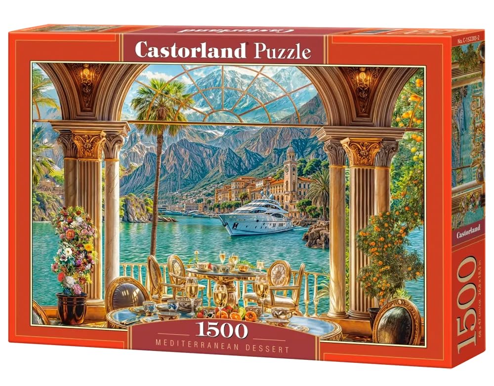 1500 Piece Jigsaw Puzzles, Mediterranean Dessert, Elegant Coastal Villa, Yacht Scene, Italy, Scenic European Travel Brain Teaser, Adult Puzzle, Castorland C-152285-2