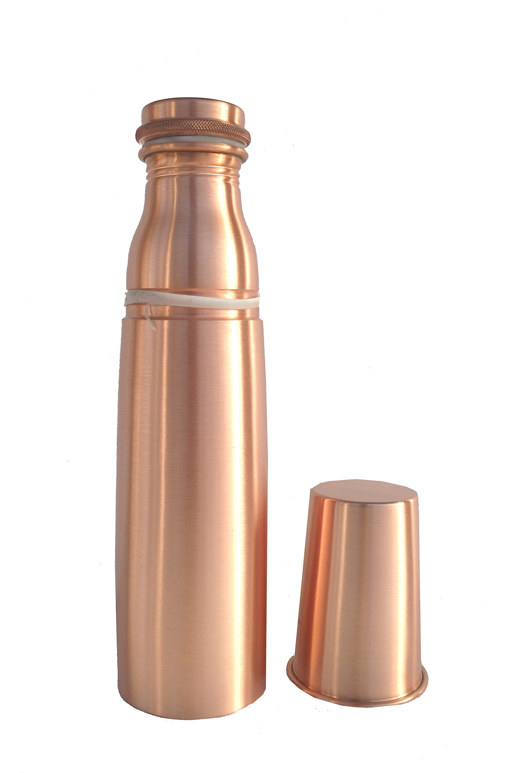 Botella de agua de cobre puro de 950 ml de capacidad con tapa de cristal de 200 ml de capacidad para yoga, sin articulación