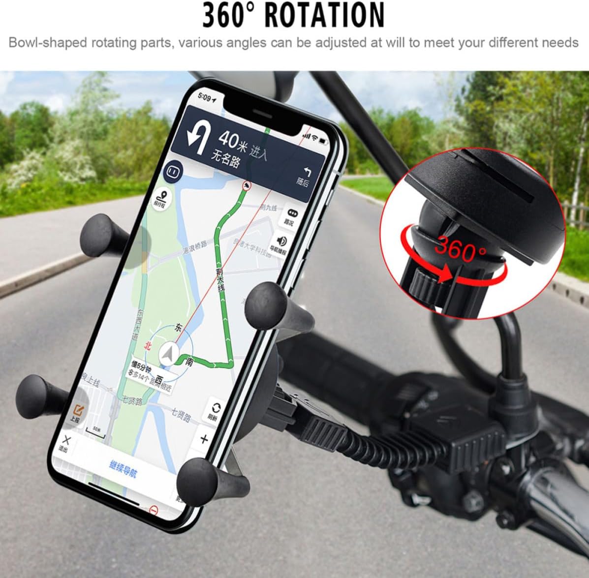 Toddmomy Durable X-Shaped Motorcycle Phone Holder with Rubber Anti-Skid Feet, Easy to Install Metal and Plastic Bike Handlebar Mount Compatible with Mobile Phones for Motorcycles