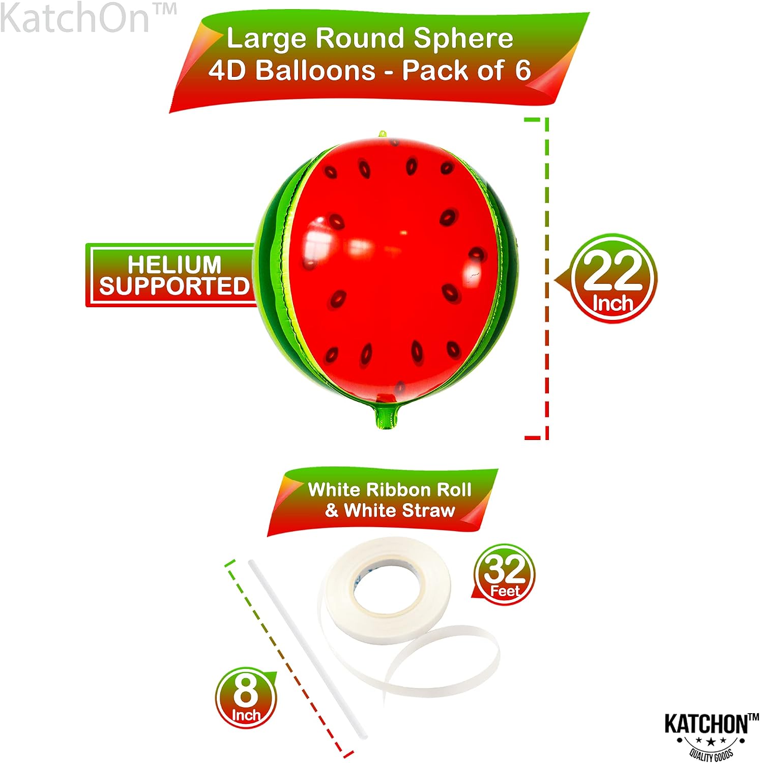 KatchOn, Large Watermelon Balloons - 22 Inch, Pack of 6 | One In A Melon Party Decorations | Summer Party Decorations | Watermelon Balloons Party Decoration | Summer Birthday Decoration