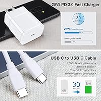 Vista 4 de Cargador súper rápido de 25 W, cargador de teléfono Android C de 10 pies de largo, cable USB tipo C, carga rápida para Samsung Galaxy A17 A16 5G A15