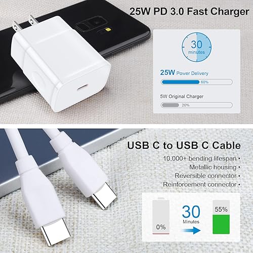 Miniatura 4 de Cargador súper rápido de 25 W, cargador de teléfono Android C de 10 pies de largo, cable USB tipo C, carga rápida para Samsung Galaxy A17 A16 5G A15