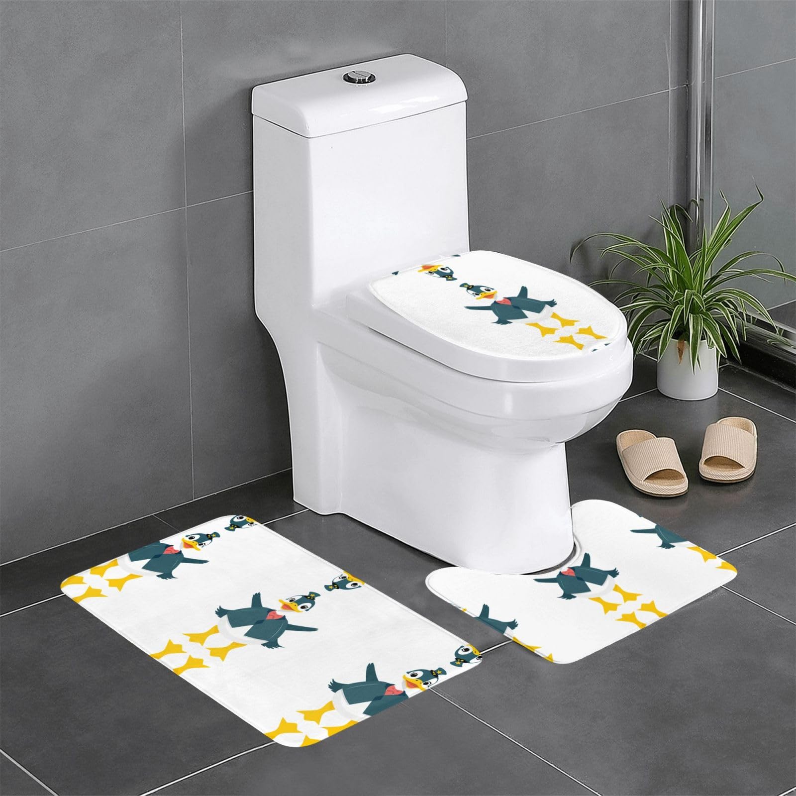 Tapis de sol salle de bain flanelle epaisse motif canard deco originale pour toilettes