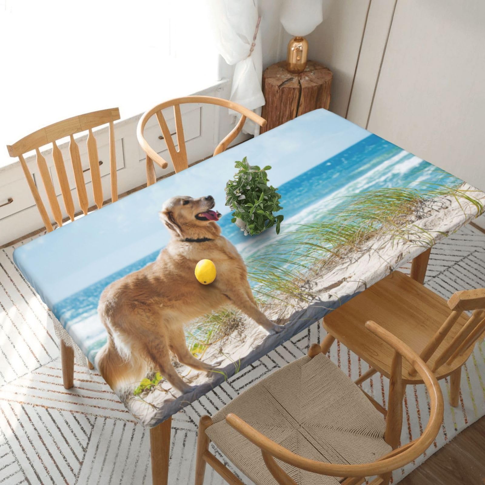 BNVSADC Golden Retriever Printed 5FT Tablecloth Polyester Kitchen Water Resistant Table Cloth Dining Table Decoration Table Covers, 152x76 CM