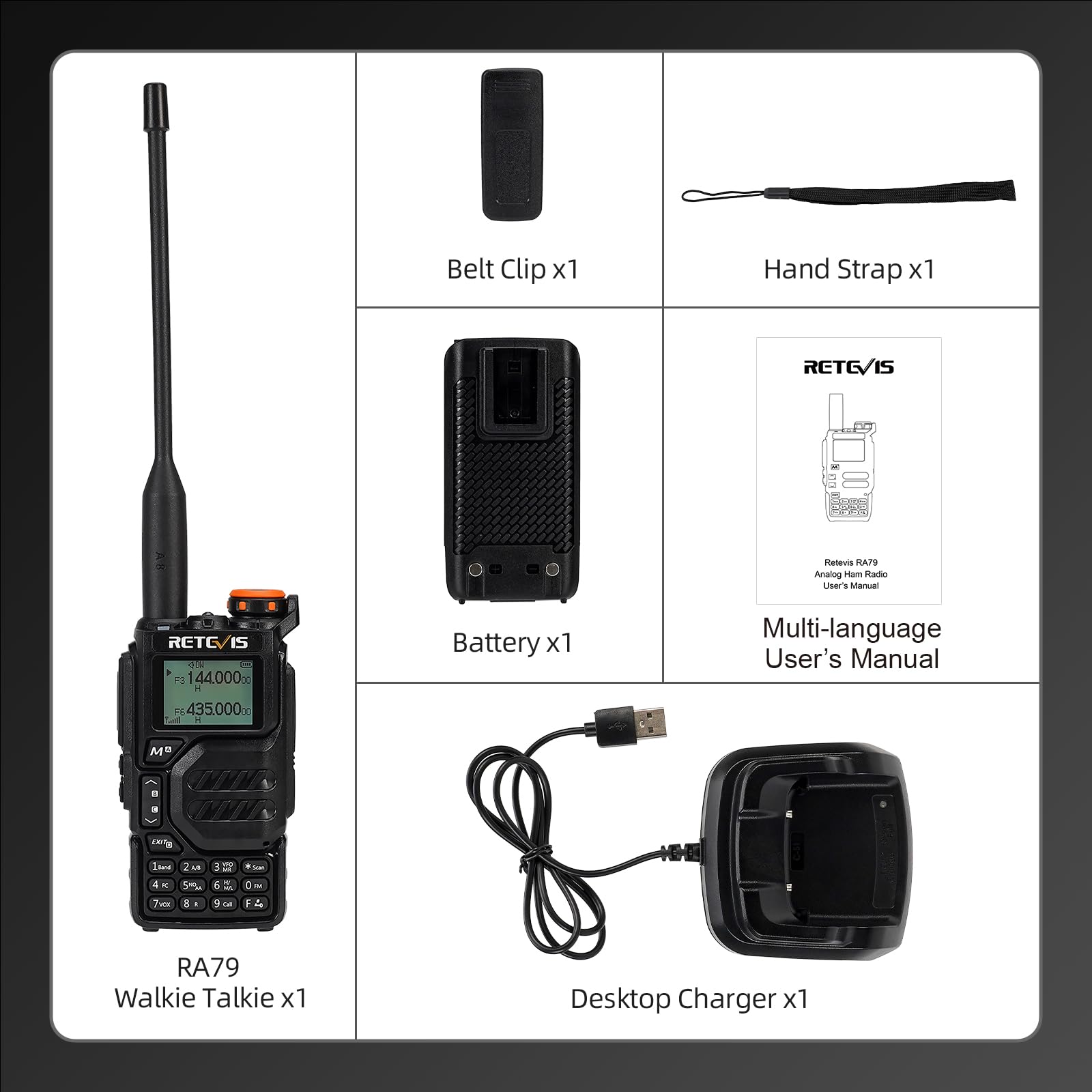 Retevis RA79 Walkie Talkie, Emisora Caza con Sincronización de Canales, Recepción de Banda de Aire, Ham Radio, 1400 mAh para Caza, Viajes, Walkie Talkie Largo Alcance (1 Unidad)