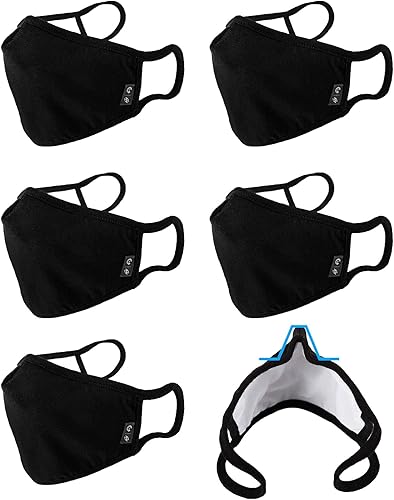 WITHMOONS Máscara facial de tela, lavable, reutilizable, de 3 capas, transpirable, con alambre para la nariz, paquete de 6 unidades, EU0304