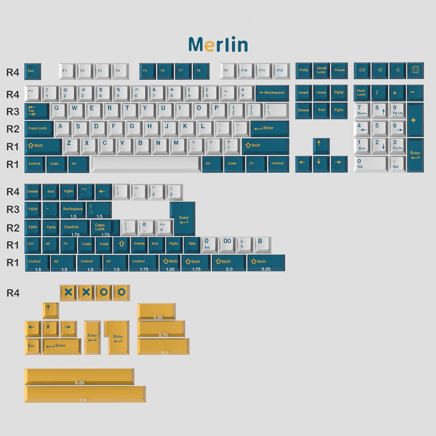 Merlin Keycaps 171 Keys ABS Doubleshot Keycaps Cherry Profile Merlin