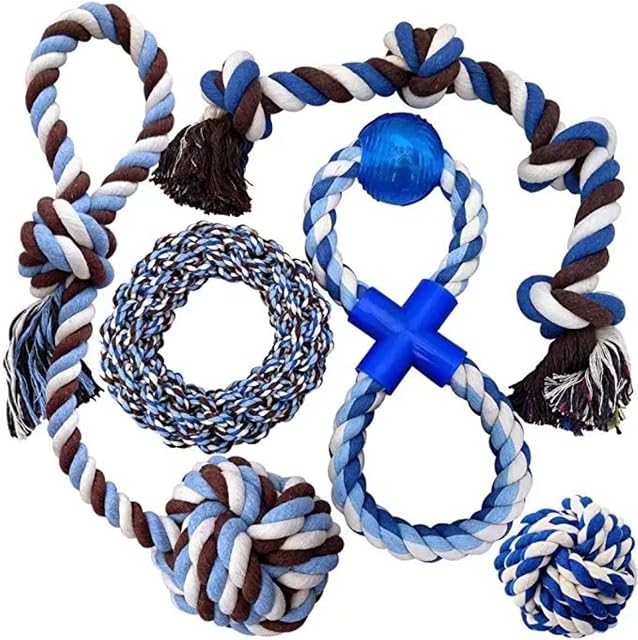Belcka- Dog Rope Toy- 5pcs Durable Rope Toys Set for Large, Medium Dogs- Dog Chew Toy- Strong Figure of 8 Rope- Natural Cotton Rope for Stimulation, Training, Teeth Cleaning- Dog Birthday Gift Set