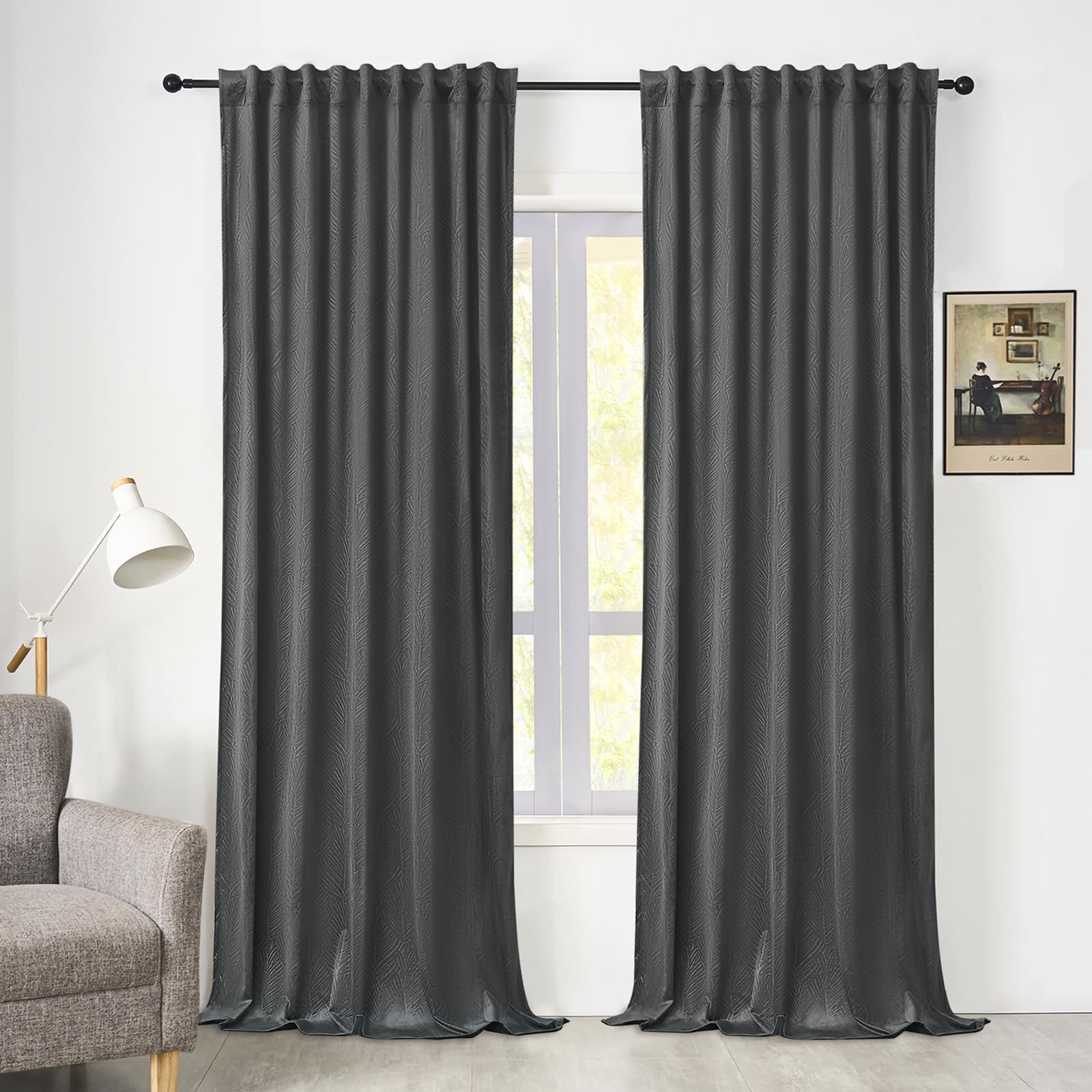 WOLTU Cortina de Terciopelo Estampada, Cortinas Opacas con Cinta Rizadora, Cortinas Termicas Aislantes Frio y Calor, Cortinas Modernas para Salón y Dormitorio, 135x225 cm, Gris (2 Piezas)
