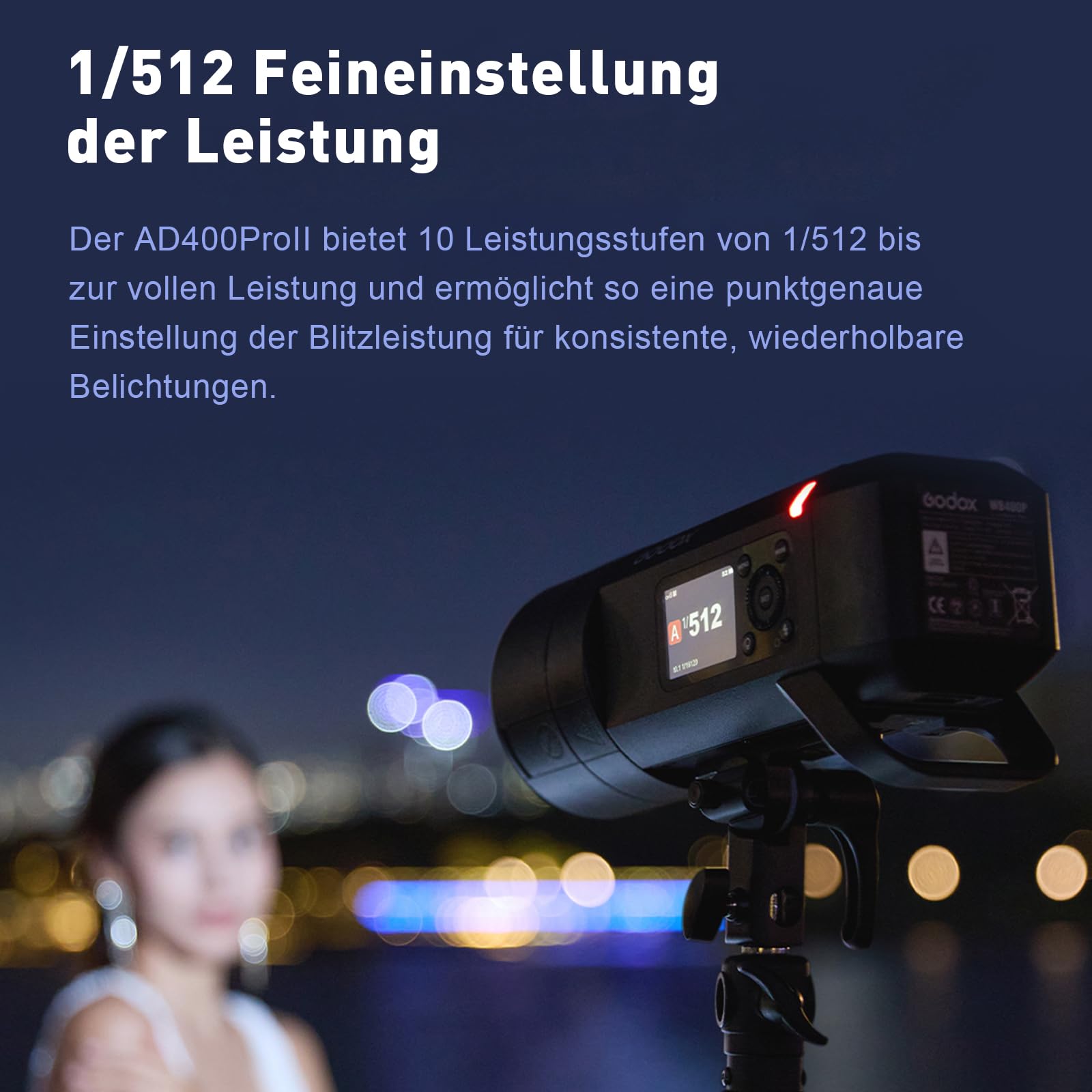Godox AD400ProII 400Ws Blitzgerät für Fotografie AD400Pro II Outdoor Blitz | AD400 PRO II Blitz TTL GN72 HSS 1/8000s,0.01–1s Ladezeit,2.4G Wireless X mit 30W Bi-Color LED-Einstelllicht,2600mAh Batterie