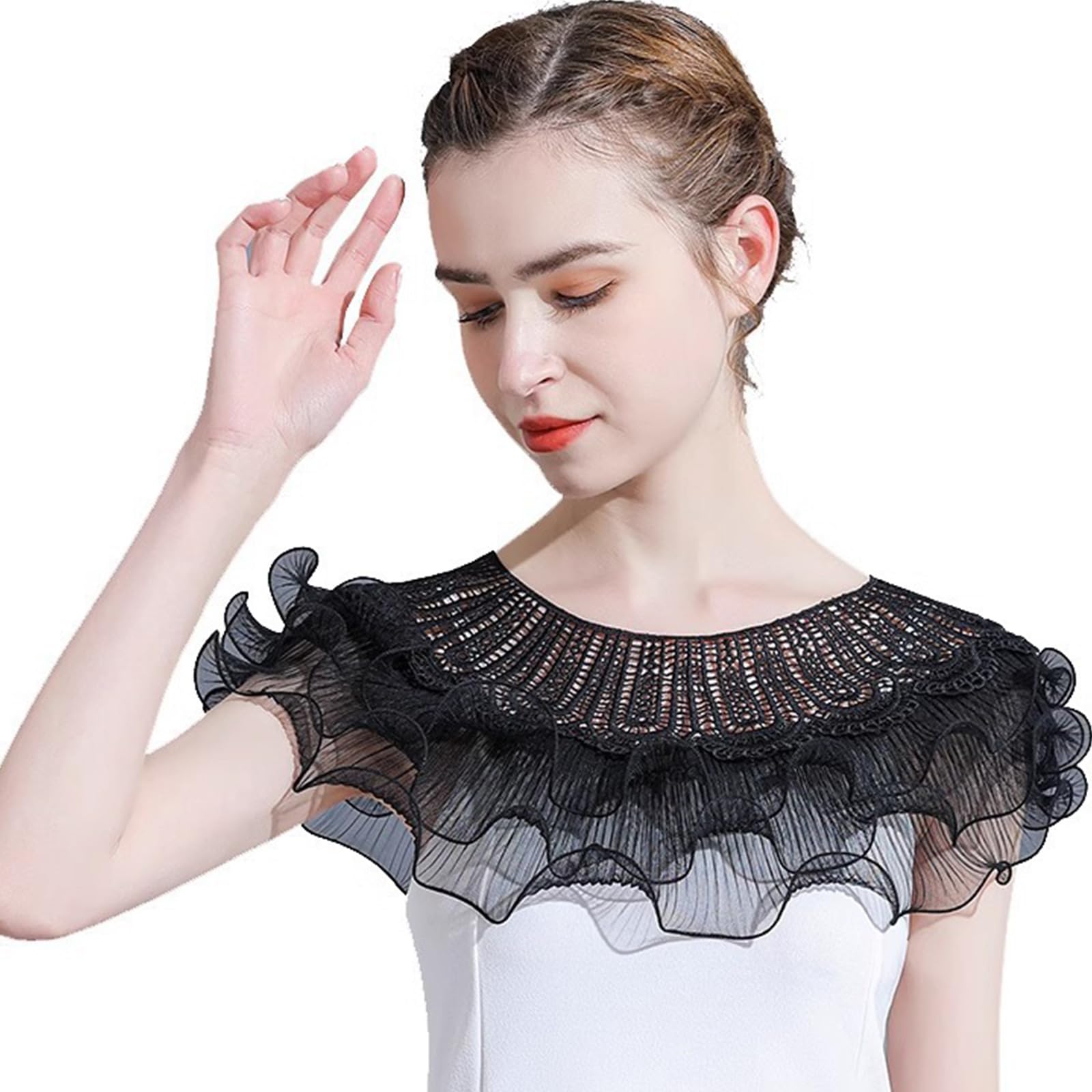 MICFENY Retro Styles Lace Collar Capelet Lightweight Soft Fabric Formal Event Outfit Fashion Accessory