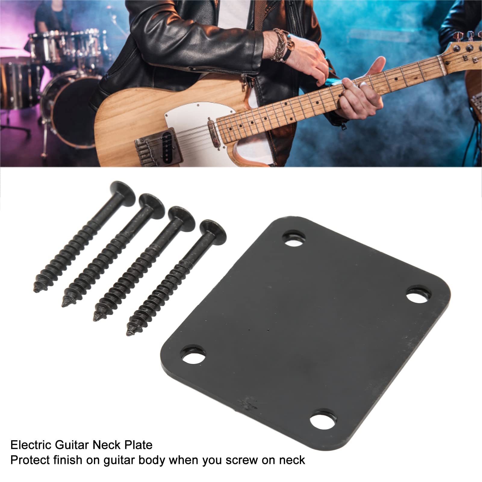 Plaque De Manche De Guitare Incurvée - Métal Noir, 64.5x51.1 Mm, Pas 49.5/36/24.5 Mm | Pour Guitare électrique, Cigar Box, Montage Arrière Avec Vis Incluses