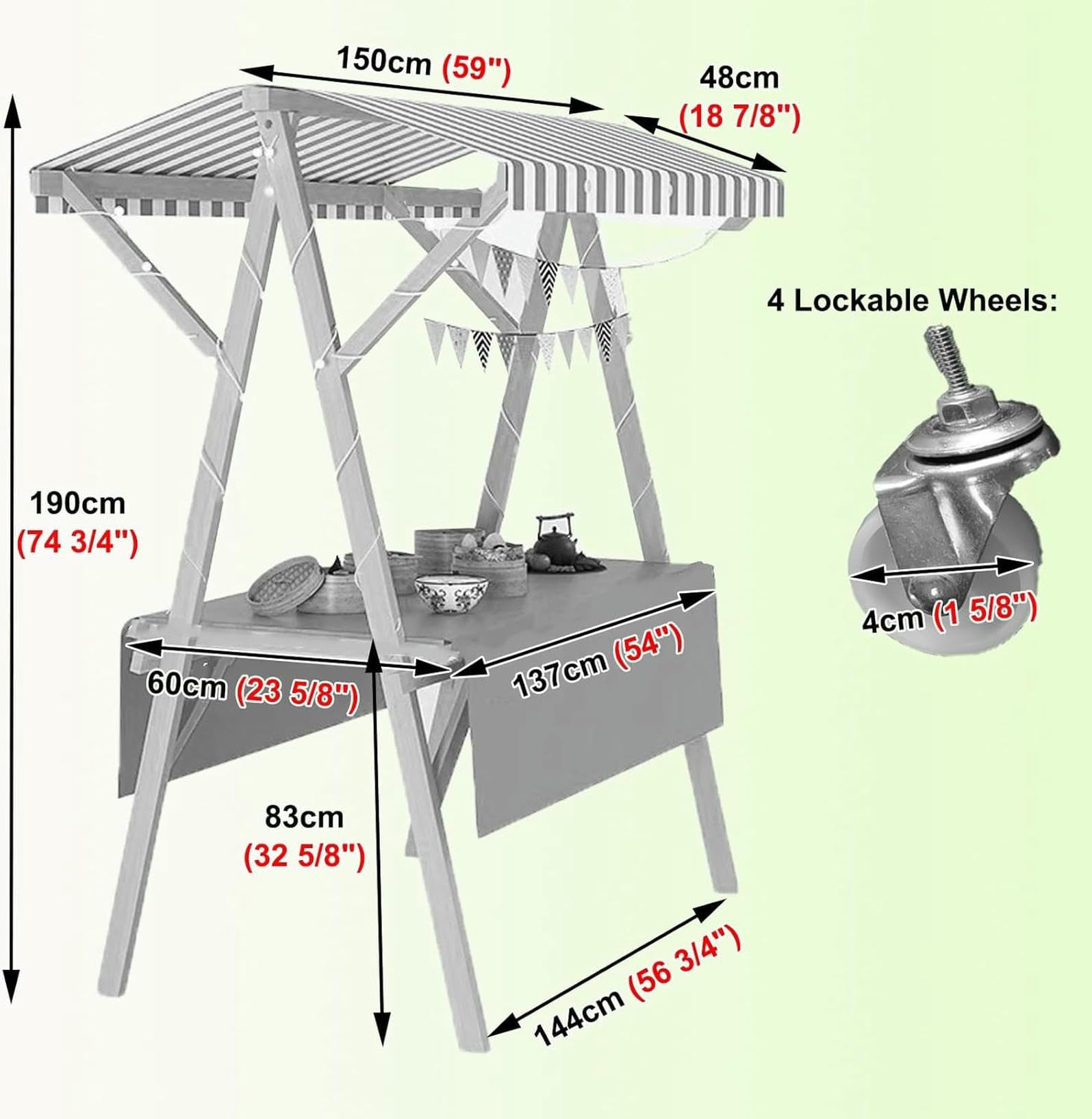 Carrello Di Cibo Pieghevole Stradale Su Ruote, Stand Di Stalla Del Venditore Portatile Per All'aperto, Stand Di Esposizione Di Stalla Del Mercato Del Chiosco In Legno Per Venditore Di Hot Dog / Gelato