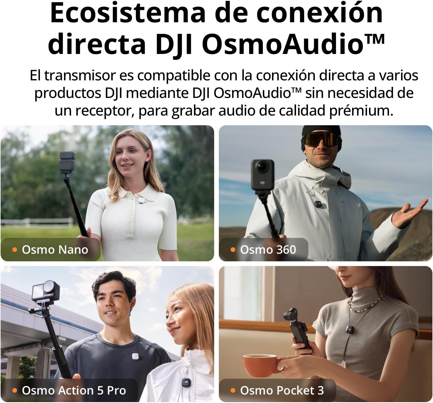 DJI Mic 2 (2 TX + 1 RX + Estuche de carga), todo en uno, micrófono inalámbrico, cancelación de ruido inteligente, grabación interna flotante de 32 bits, micrófono para iPhone y Android 8